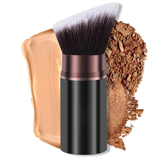Kabuki Makeup Brush, Retractable Travel Powder Foundation Makeup Brush Face Blush Brushes for Blending Liquid, Bronzer, Buffing, Sunscreen,Flawless Cosmetics