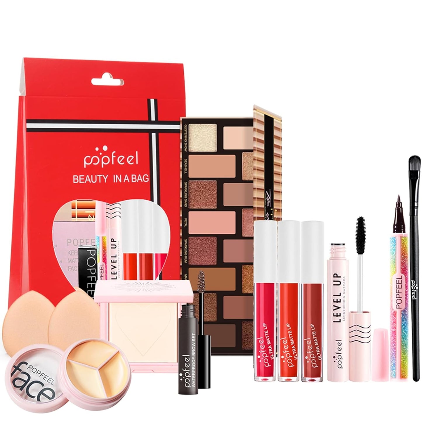 All-in-one Holiday Makeup Gift Set | Full Makeup Kit for Women Multipurpose Essential Bundle Include Eyeshadow Palette Lipstick Blush Concealer Face Powder Eyeliner Mascara Lipgloss Brush
