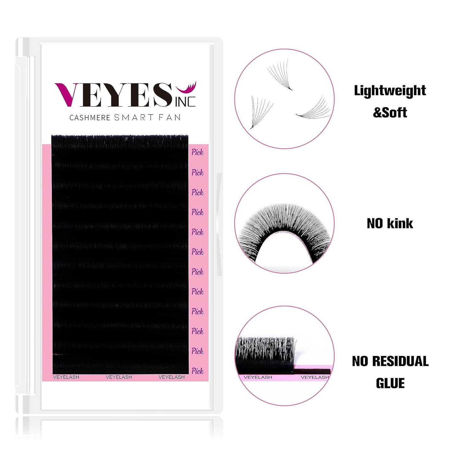 VEYES INC Cashmere Smart Fan Lash Extensions 0.03 0.05 0.07 C/CC/D Curl 8-20mm Mixed & Single Length, Super Matte Black Volume Lashes, Professional Supplies for Lash Techs (0.03 CC 10mm)