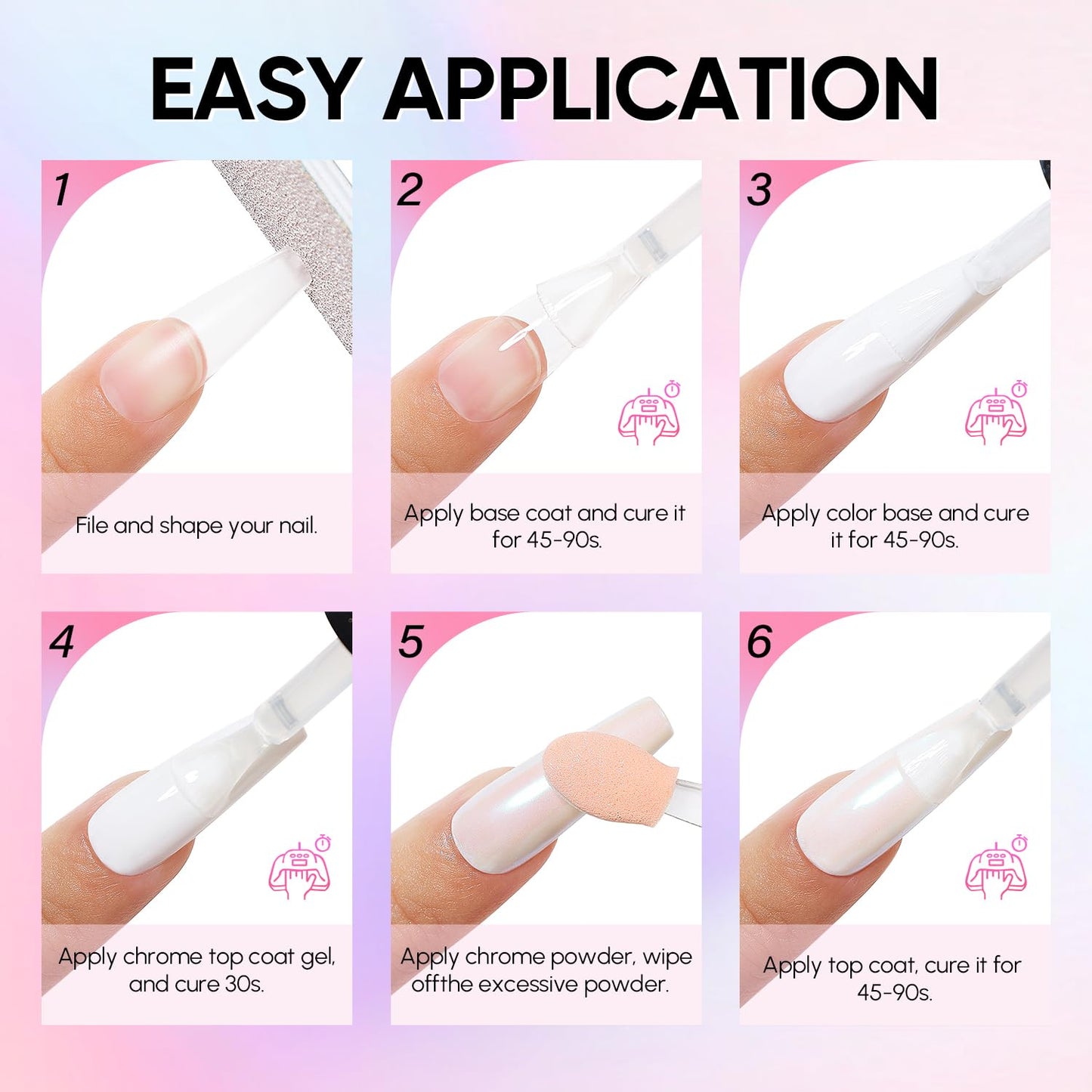 AIMEILI Pearl Chrome Nail Powder, Vegan, Cruelty Free, 4 Colors Aurora Metallic Holographic Mirror Effect Nail Art Pigment Iridescent Shell Glitter Nail Art