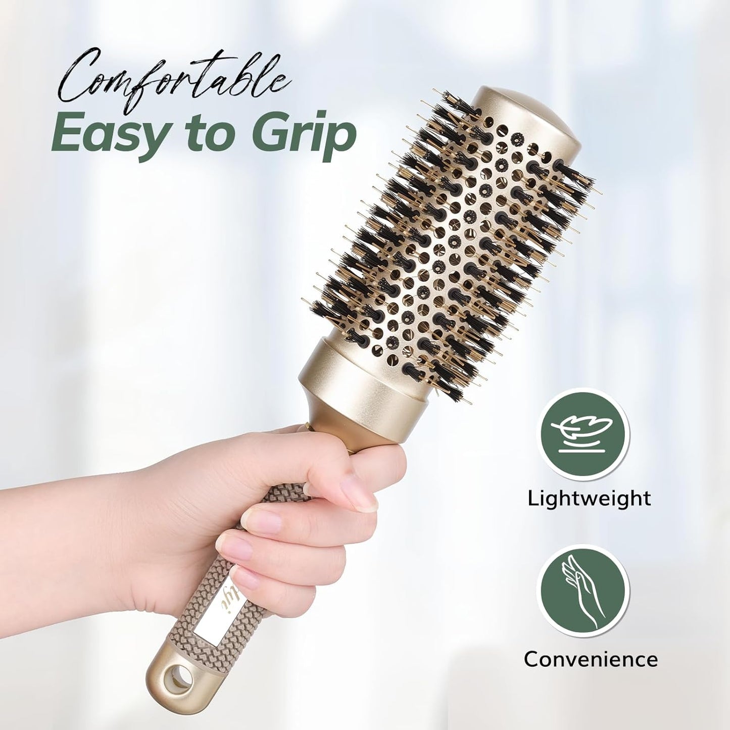 Nano Thermal Ceramic Round Hair Brush with Boar Bristles for Blow Drying and Styling by Sndyi - 2.9 Inch Barrel