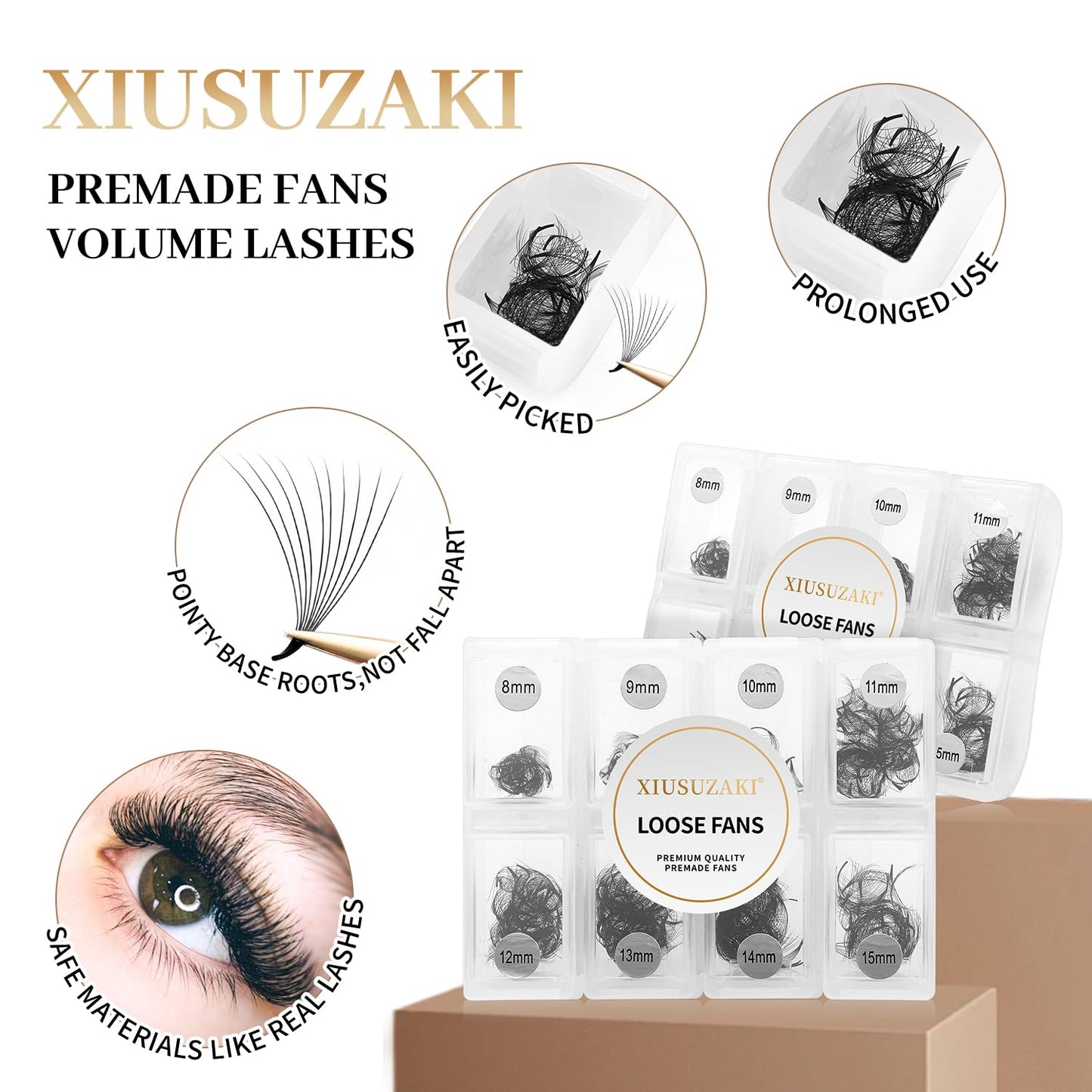 Premade C Curl Eyelash Extensions - 600 Fans, 14D Volume, 8-15mm Fluffy Soft Mix