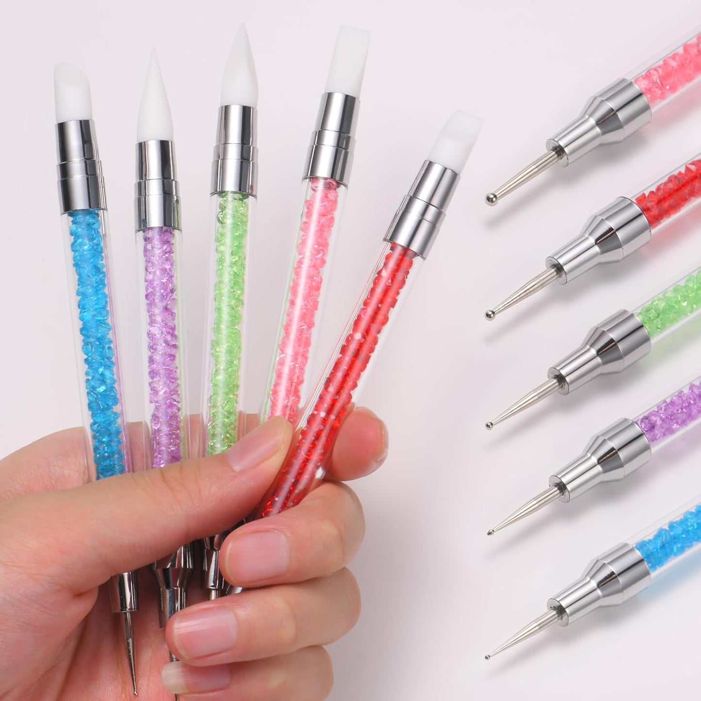 62 Pcs Nail Art Brushes Set,5 Pcs Striping Liner Brush,5 Pcs Dual Tipped Silicone Dotting Sculpture Pen,50 Pcs Nail Sponges for Ombre with Grabbing Pen,Mixing Palette Pen Holder