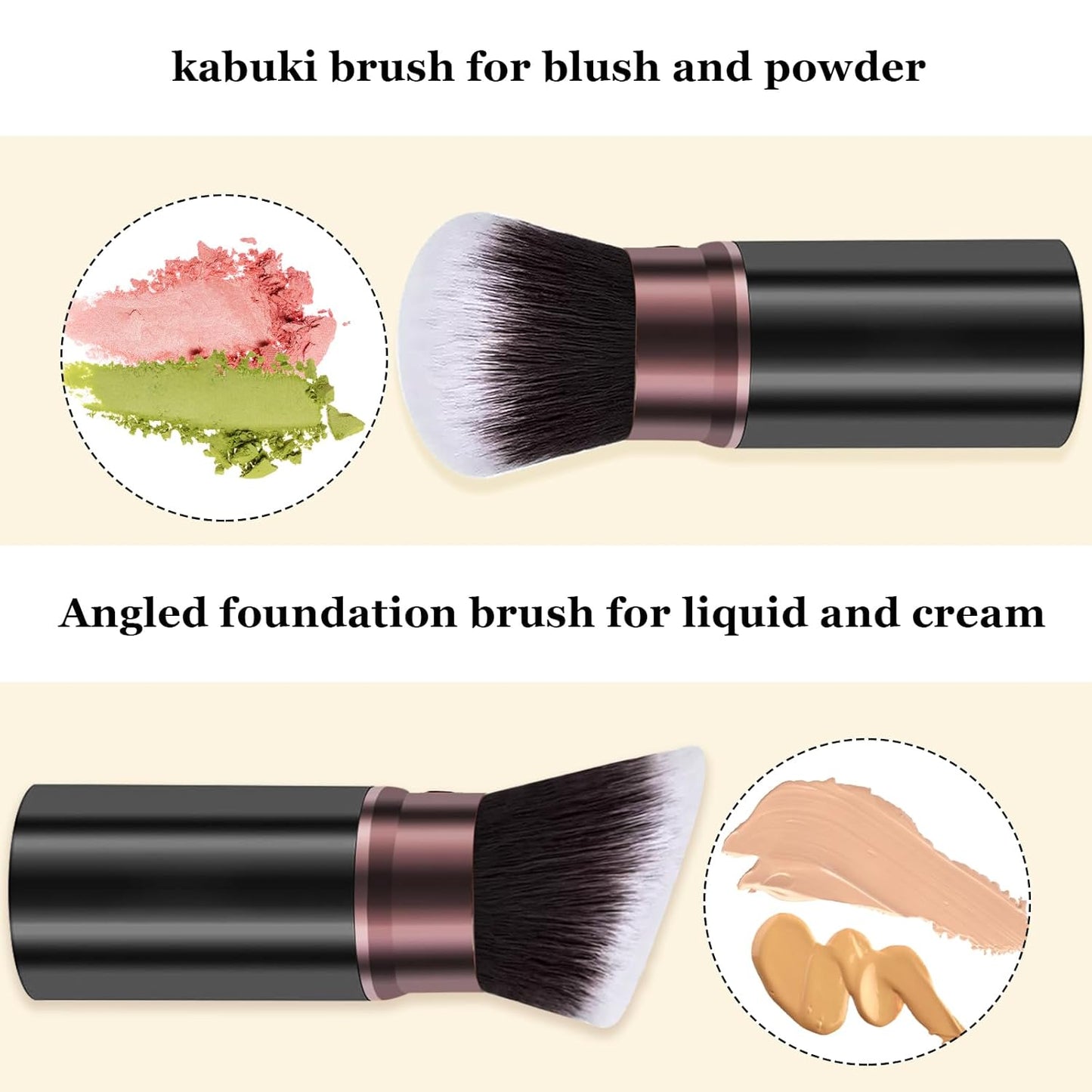 Retractable Makeup Brush, Travel Kabuki Powder Makeup Brush 2 Pack, Foundation Face Blush Brushes for Blending Liquid, Blush, Bronzer, Buffing, Sunscreen,Flawless Cosmetics