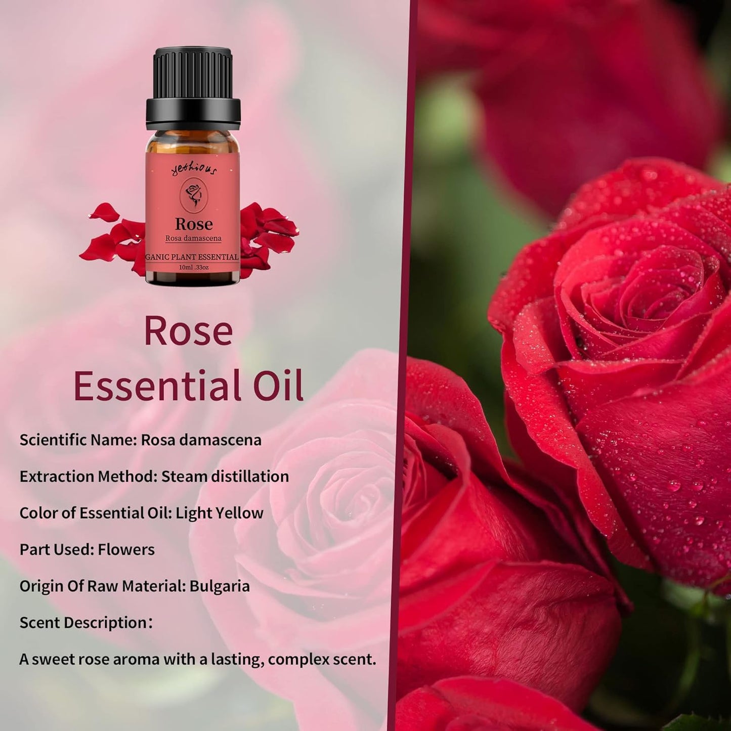 yethious 3 Pack Rose Sandalwood Vetiver Essential Oil Set Organic Pure Aromatherapy Oil for Diffuser Rose Oil Essential Oil