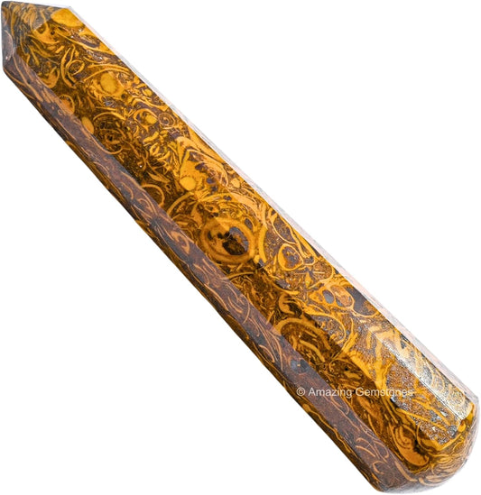 Amazing Gemstone Mariyam Jasper Crystal Wand Massage Stick - Pelvic Wand Gua Sha for Adults - Crystals and Healing Stones Massage Wands for Adults Gifts (Pointed)