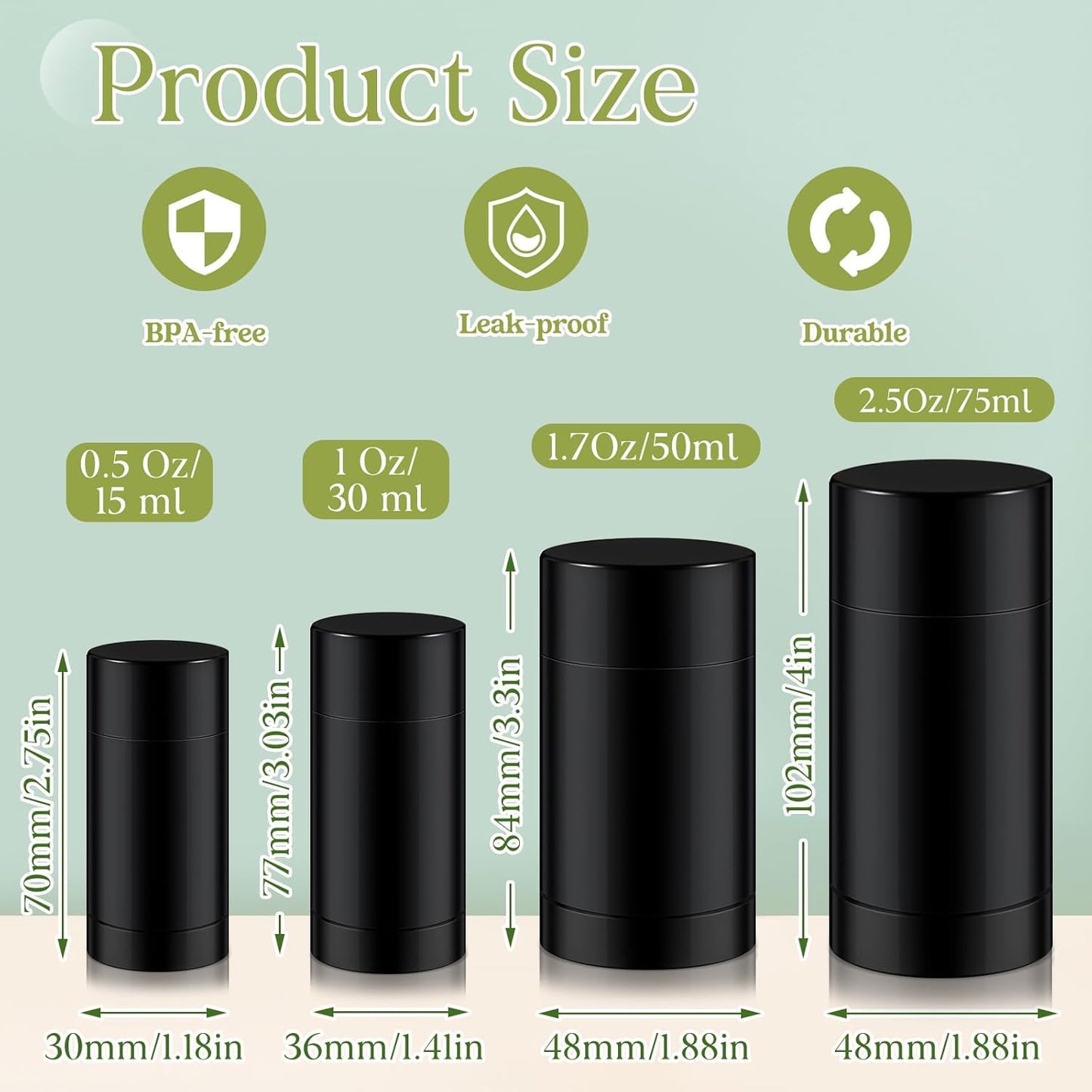 30 Pcs Empty Deodorant Containers Twist up Filling Stick Plastic Deodorant Container Refillable Bottles Bottomfill Round Lip Balm Tubes for Homemade DIY Lipstick Crayon(15 ml,Black)