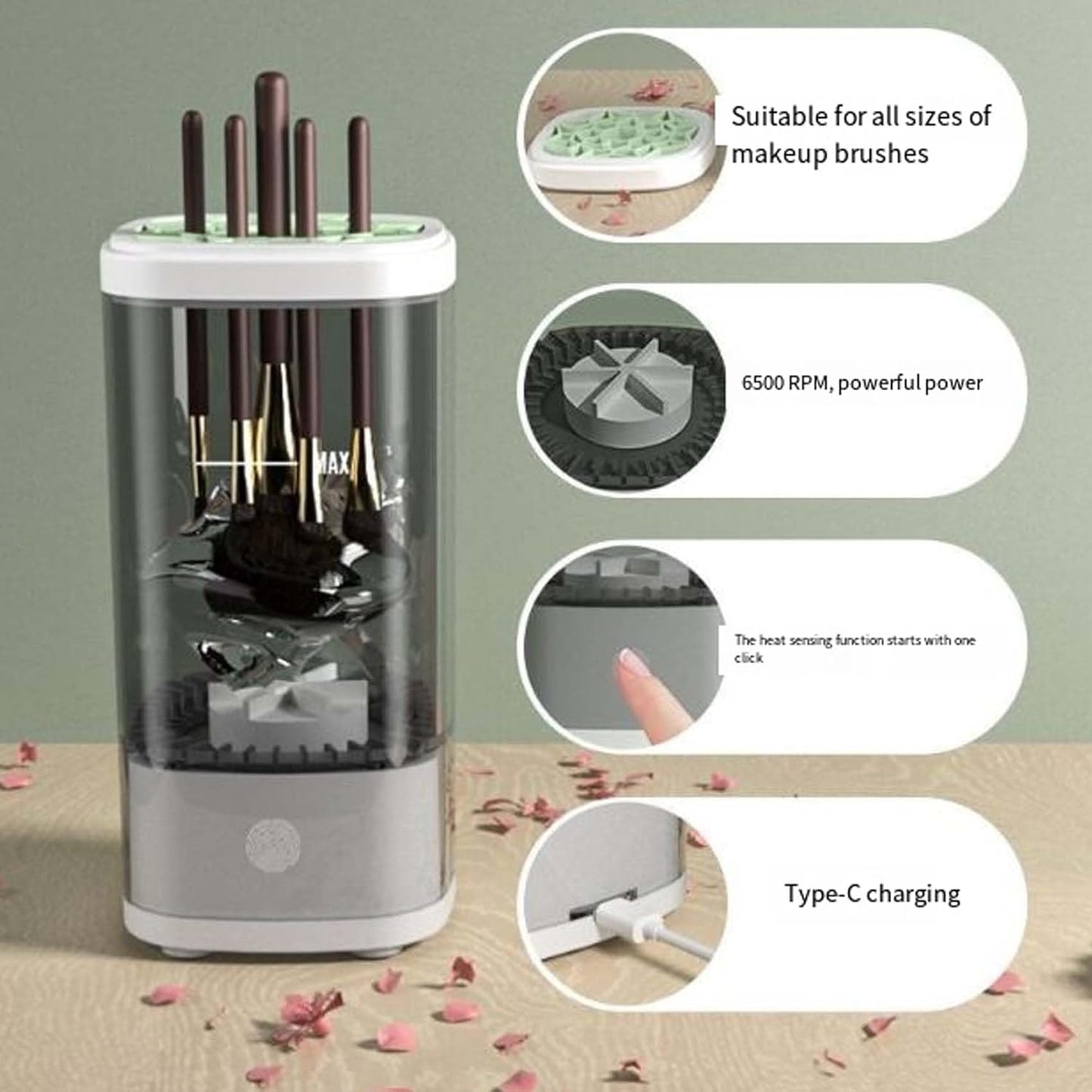 Wavearnn Electric Makeup Brush Cleaner,2025 upgrade 2-in-1 Electric Makeup Brush Automatic Cleaner,Efficient Deep Cleaning All Types Of Brushes,For All Types Of Brushes Set (Plug-in type,2PCS A)