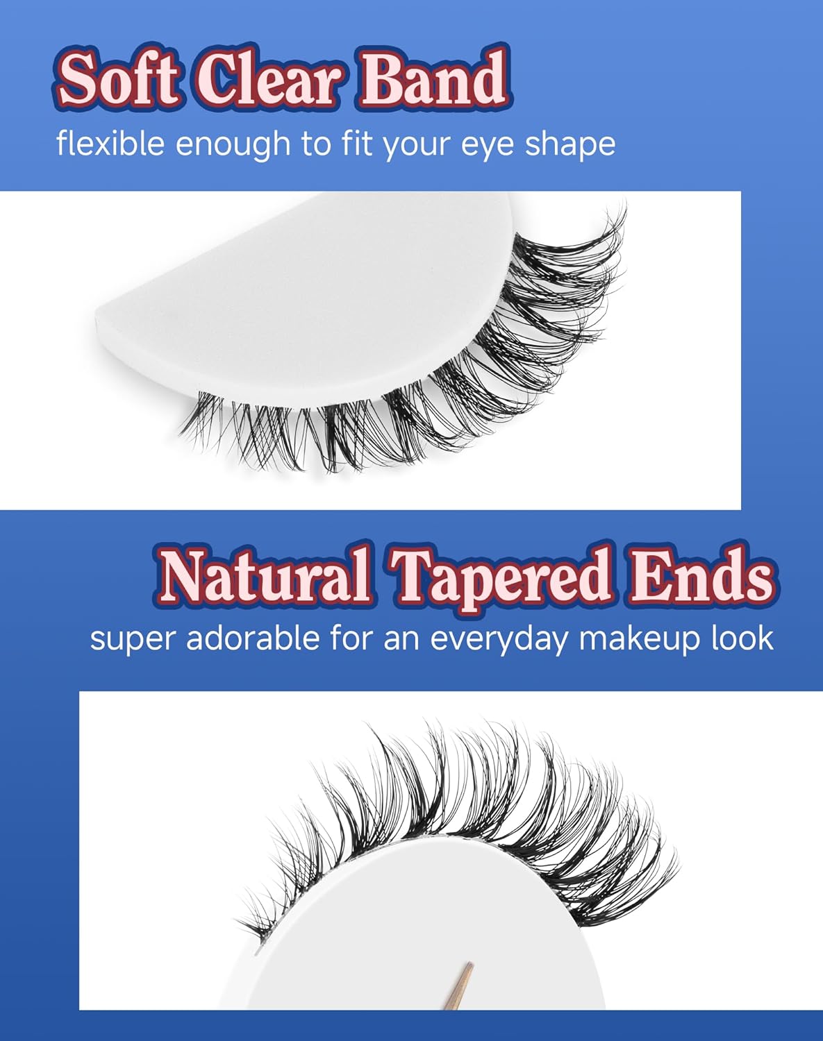 Small Lashes Wispy Short Eyelashes Natural Look Flared Strip False Eyelash Soft Clear Band Lash Pack 7 Pairs SF-07