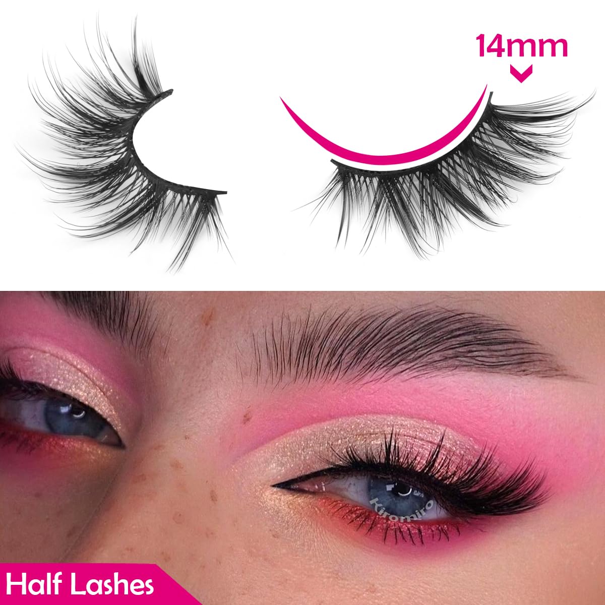 Half Lashes Fox Eye Faux Mink Lashes Wispy Eyelashes Cat Eye 20mm Fake Lashes Spiky Strip Eyelashes Pack 7 Pairs