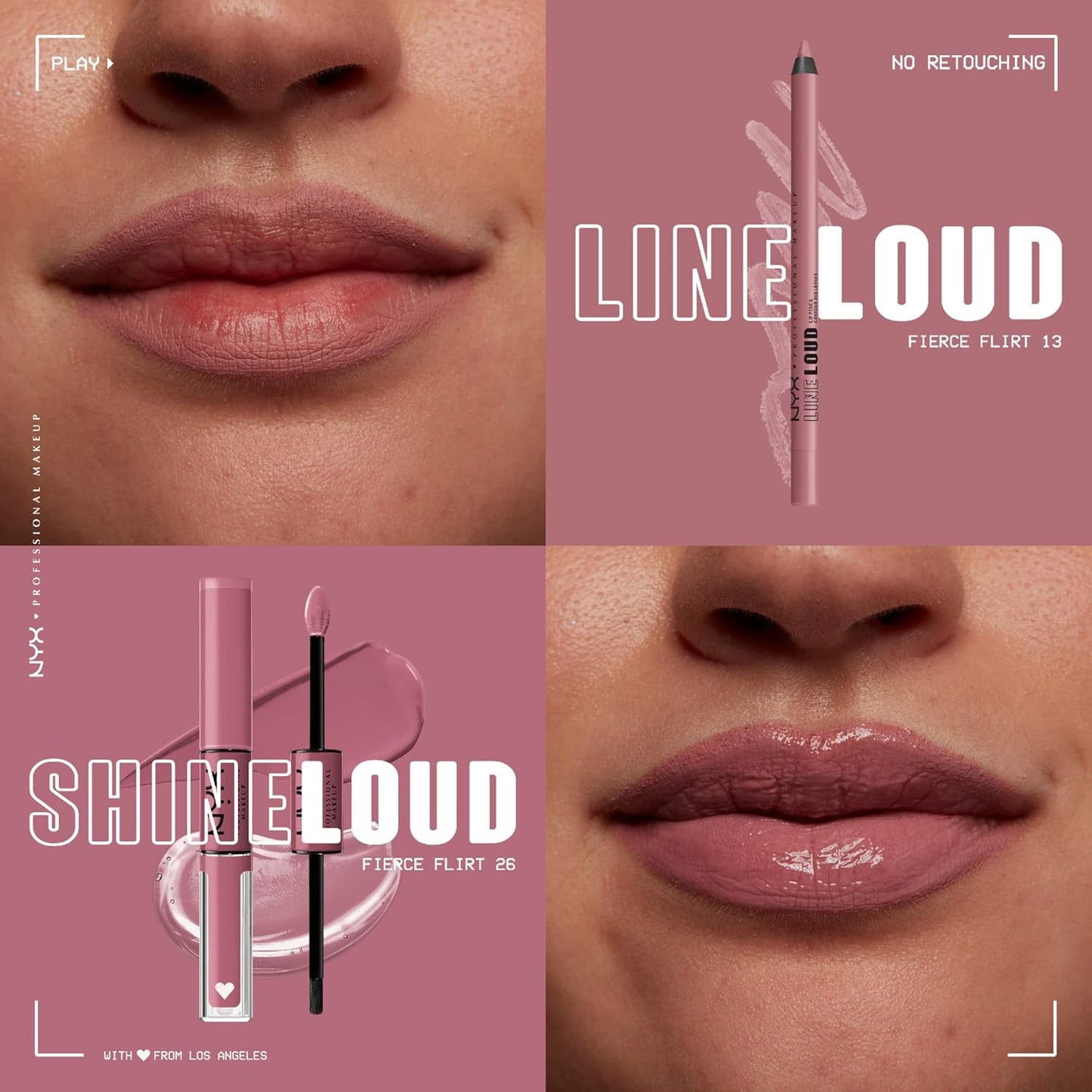 NYX Professional Makeup Line Loud Lip Liner, Longwear and Pigmented Lip Pencil with Jojoba Oil & Vitamin E - Fierce Flirt (Light Mauve Pink)