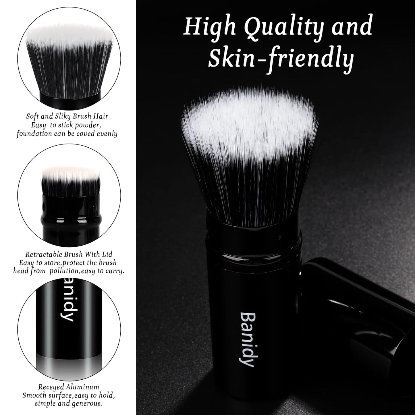 Foundation Makeup Brush Flat Top Kabuki Face Blush Liquid Powder Foundation Brush Retractable Travel Brush for Blending Liquid, Cream or Flawless Powder Cosmetics
