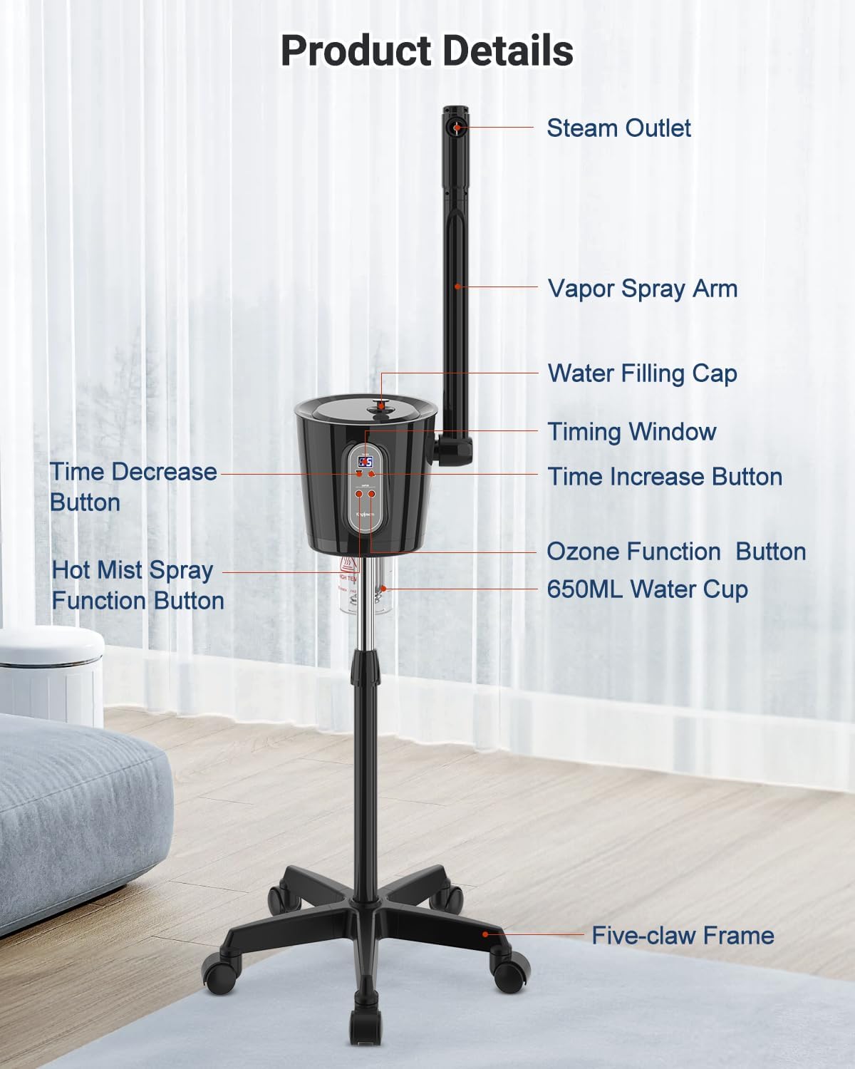 Kingsteam Professional Facial Steamer with Ozone - Ionic Nano Hot Mist Steamer with Large Capacity and 30-Min Timer for Estheticians, Beauty Salons, and Home Skin Care Use