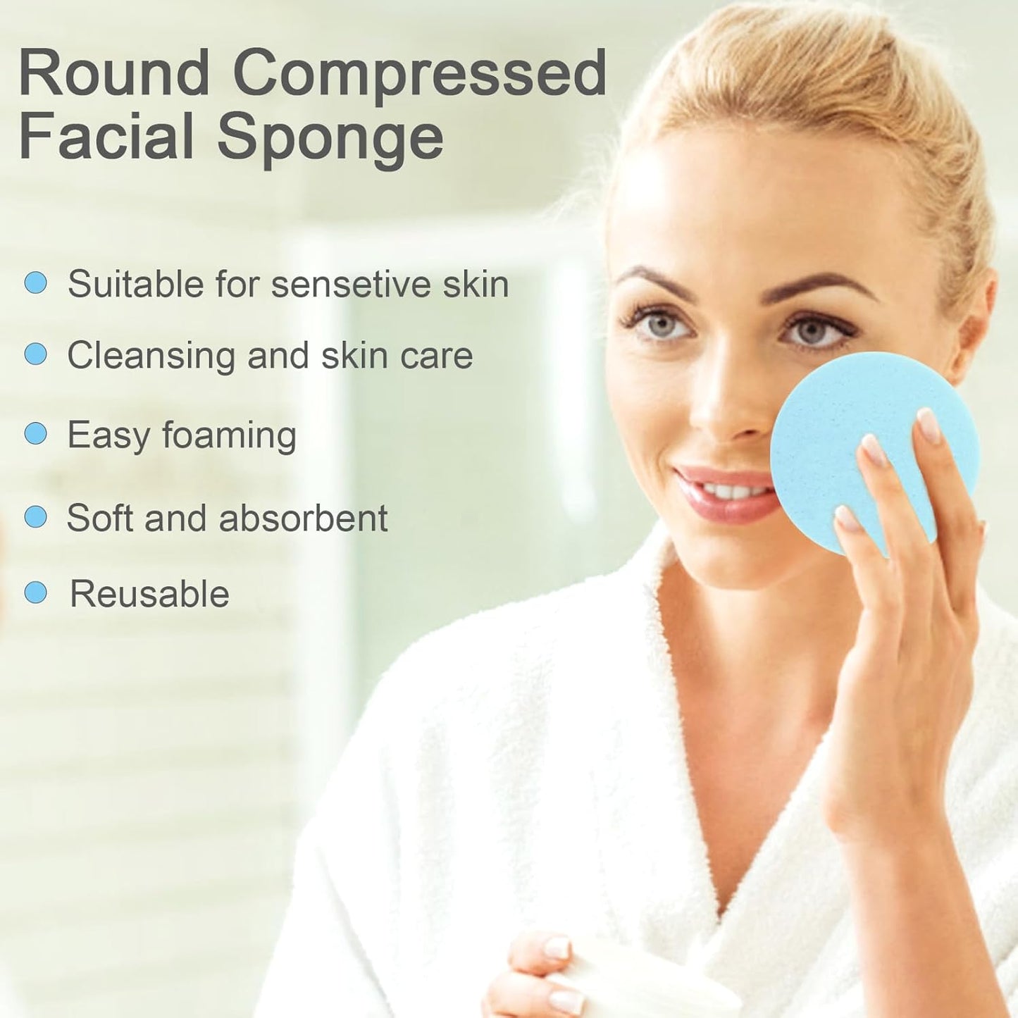 120 Count Compressed Facial Sponges, Face Cleansing Sponge for Estheticians Spa Wash Round Makeup Removal Sponge Pads for Women,Girls Compress Exfoliating Removal Sponge (Blue)