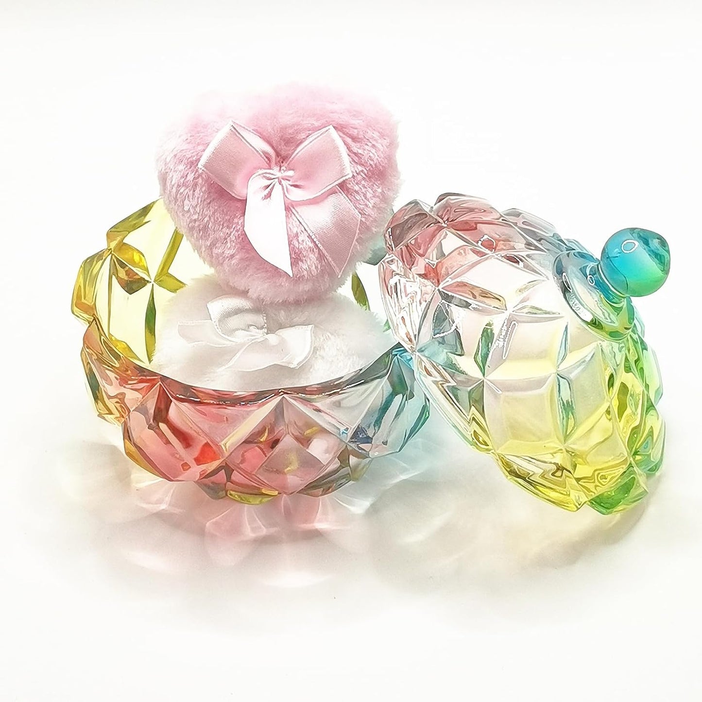 Body Powder Puff and Container - Glass Dusting Powder Container with 2 Soft Puffs Vintage Powder Puff Case for Women & Girls (3.94x3.94x4.53 H in) - GRB012-Multi