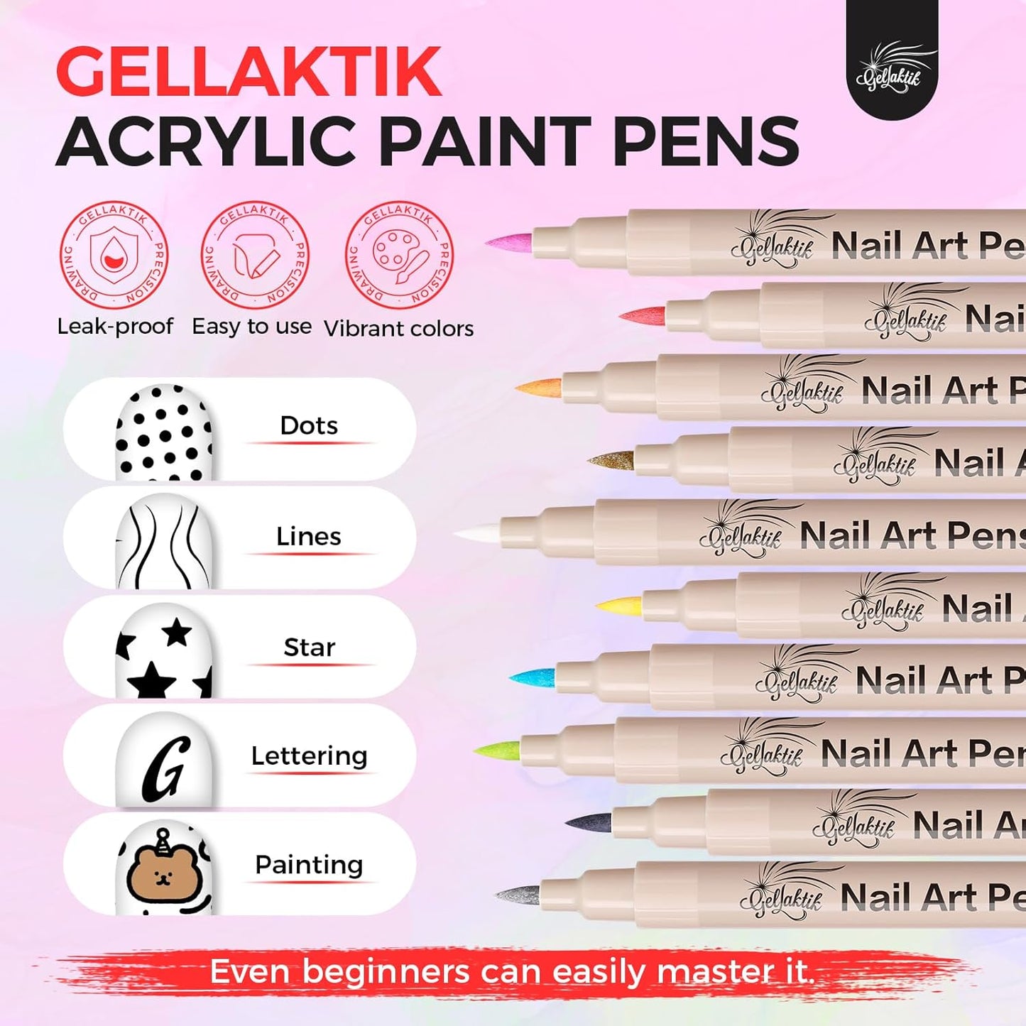 12 Colors Nail Art Pens Set, 3D Nail Polish Pens Quick-Drying Acrylic Paint Markers, Dotting Liner Brush for DIY Nail Design, Home & Salon Manicure Tools