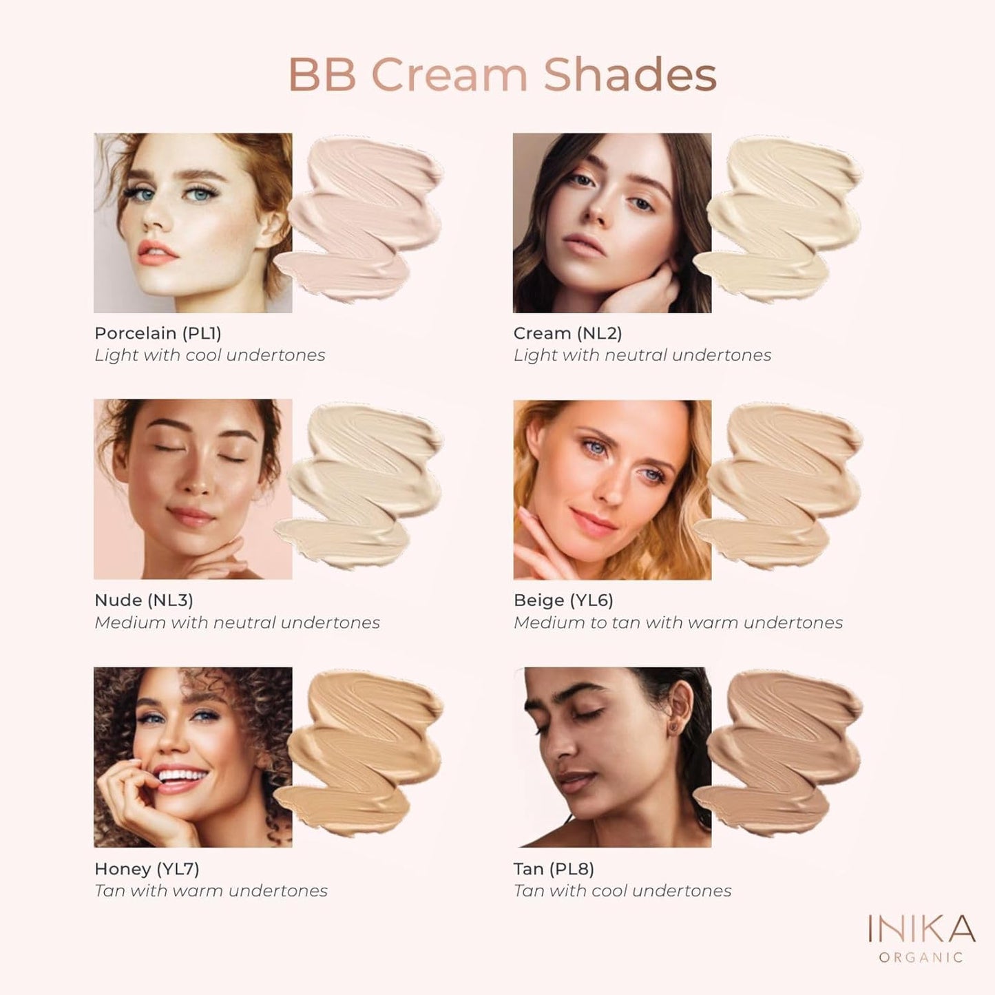 INIKA Organic BB Cream Foundation - Vegan Makeup with Hydrating Prickly Pear, Jojoba, and Pomegranate Seed Oil - Lightweight, Radiant BB Glow for Balanced Skin Tone, Porcelain, 1 fl oz