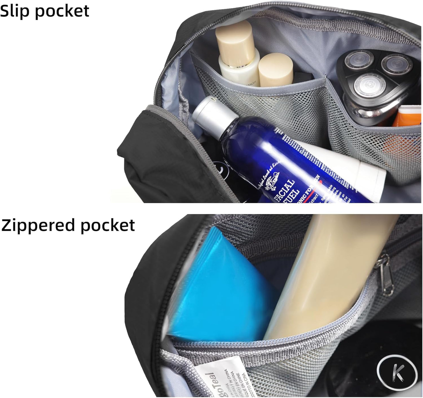 Travel Toiletry Bag 8L, Large Packing Cube with Waterproof TPU Wet/Dry Compartment (01 Black Stealth)