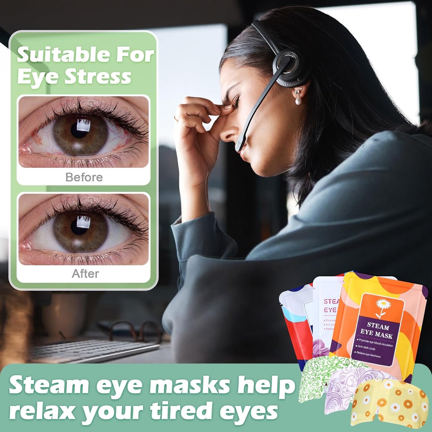 24 Packs Steam Eye Mask Disposable Self Heating Eye Mask for Dry Eyes Spa Warm Sleep Eye Mask for Home Office Travel Eyestrain Relieve (Unscented, Lavender, Chamomile)