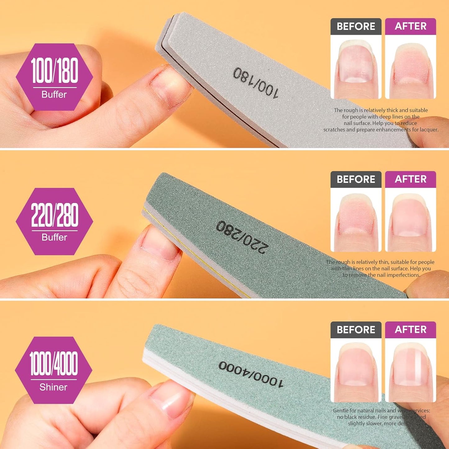 Teenitor Nail File Buffer, Nail Files, Nail Buffer Set to File, Shape,Smooth, Buffer and Shine Nails, Half-Moon