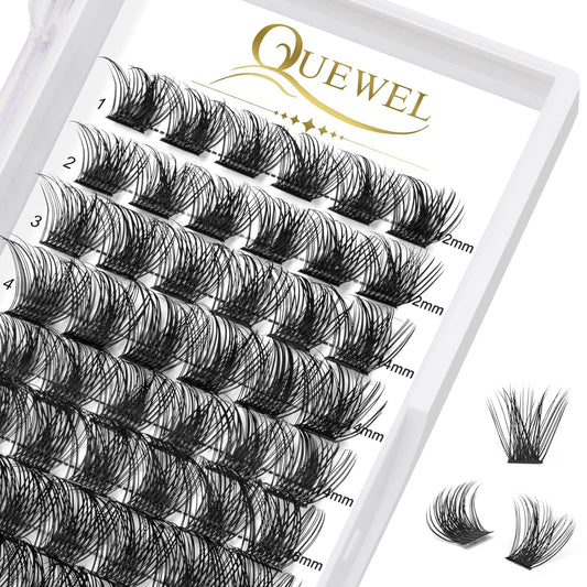 QUEWEL Lash Clusters 72 Pcs Wide Stem Individual Cluster Lashes C/D Curl 8-18mm DIY Eyelash Extension False Eyelashes Natural&Mega Styles Soft for Personal Makeup Use at Home (Mega-D-MIX12-18)