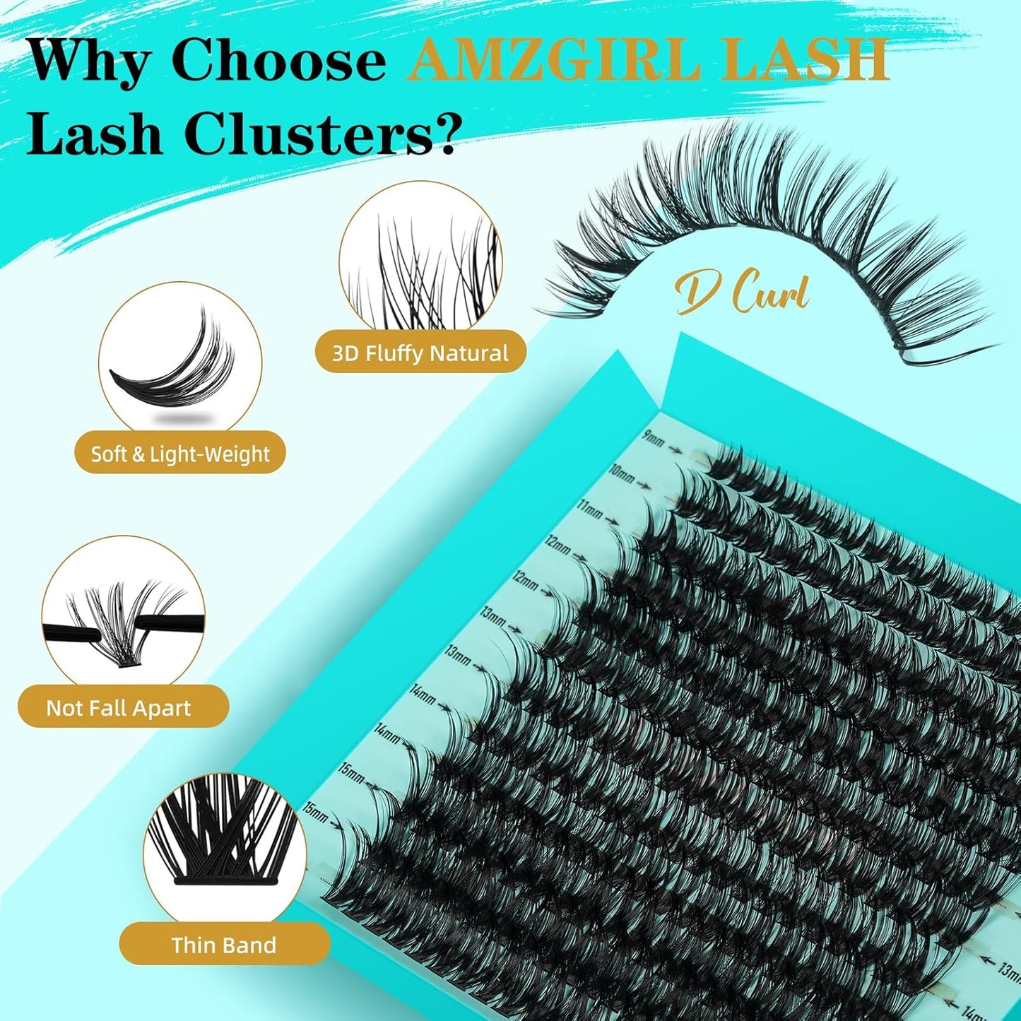 Lash Extension Kit 240Pcs 50D Individual Lashes Clusters Kit,Lash Bond And Seal for Eyelashes Extensions,Lash Applicator Tool For False Eyelash Cluster Kit(50D,D-Mix9-16mm)