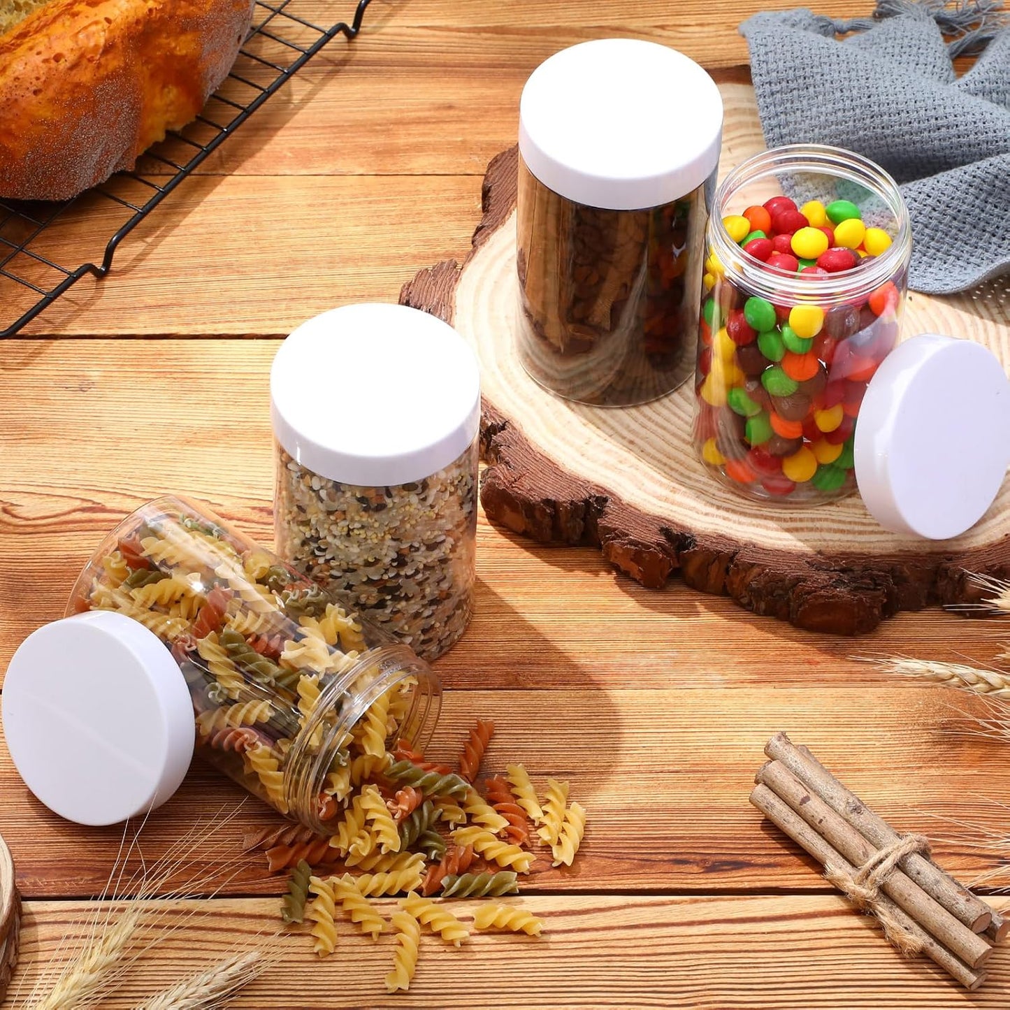 SATINIOR 100 Pcs Plastic Jars with Lids Small Containers Lids Wide Mouth Small Plastic Containers for Lotion Cream Rhinestones Body Butters Travel Storage(8 oz,White)