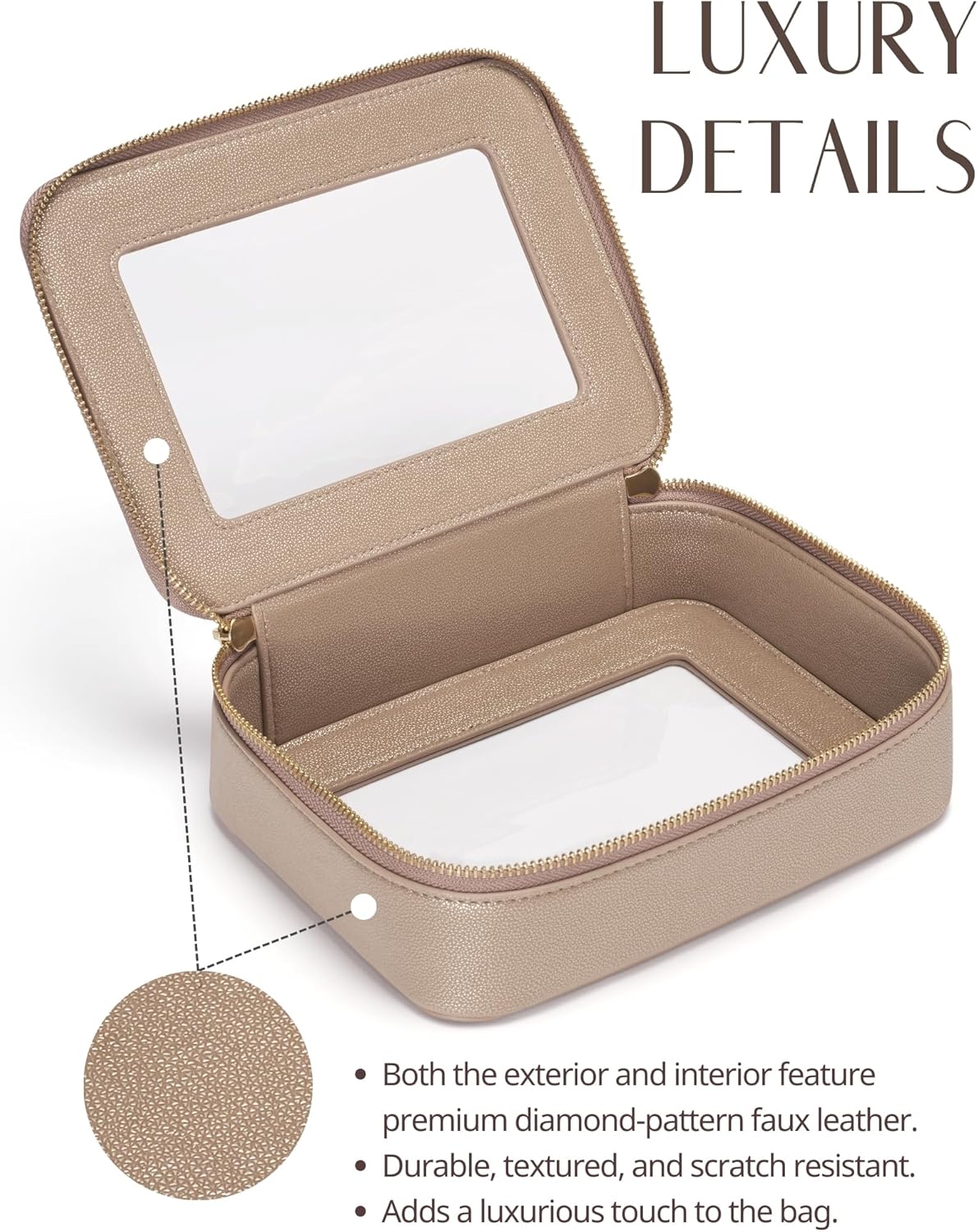 Popvibe Clear Makeup Bag Travel Cosmetic Case Transparent Toiletry Bag with Zipper, Portable Make Up Organizer Traveling Compact Car Bag for Essentials