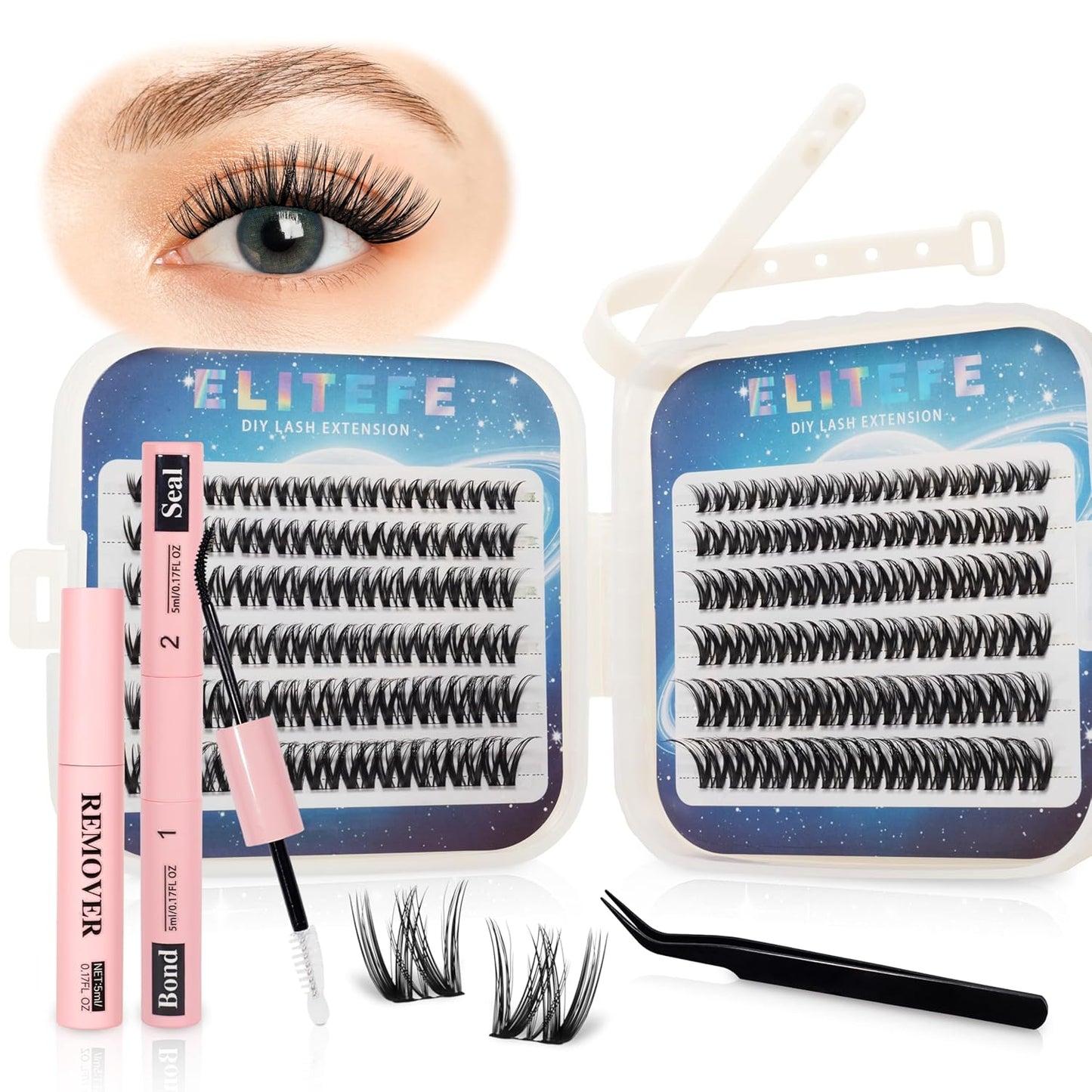 Lash Extension Kit DIY Lash Clusters Kit Eyelash Extensions Individual Lashes Extensions with (BondSeal,Tweezers,Remover,144Pcs,Wildflower,8-16)