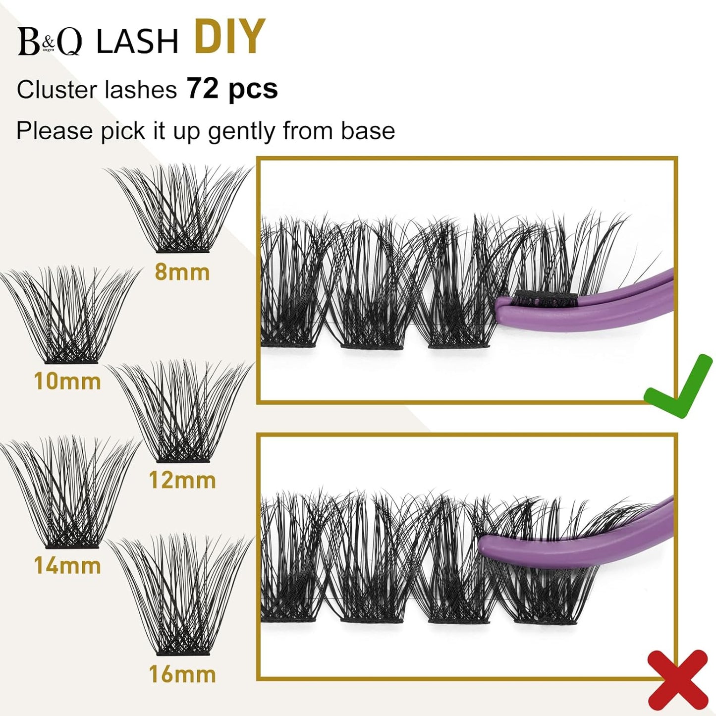 Lash Clusters B02 D Curl 14mm DIY Eyelash Extensions C D Curl B&Qaugen Mega Volume Individual Lashes Eyelash Clusters Extensions Individual Lashes Cluster DIY at Home 72 Clusters Lashes (NM-D-14mm)