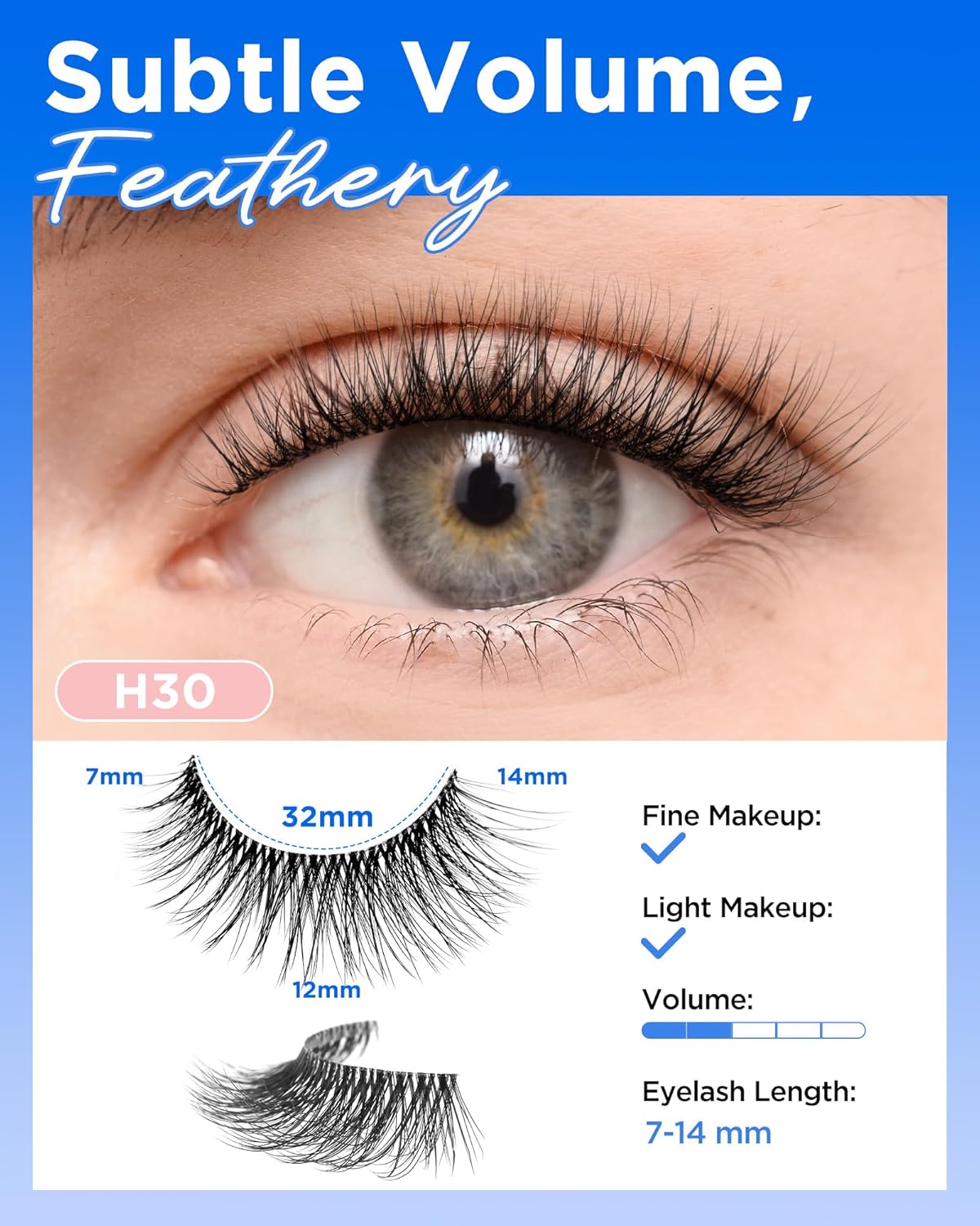 BEYELIAN 14 Pairs False Eyelashes Wispy D Curl 6-14MM Cat Eye Lashes Natural Look, Fluffy 3D Volume Faux Mink Lashes Soft and Lightweight, Reusable, Easy to Apply (14P-HSCS-30)