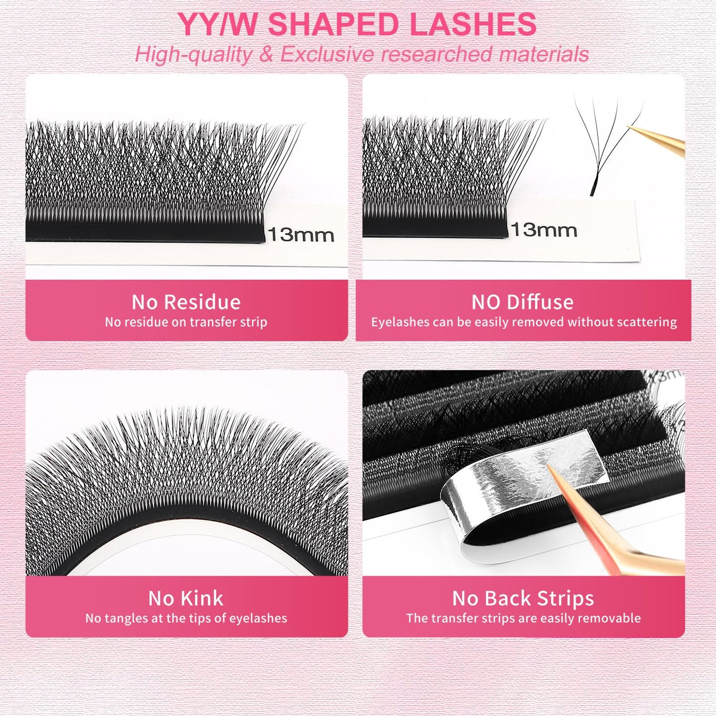 W Lash Extensions Supplies 4D Eyelash Extensions W Shape 0.07mm Thickness D Curl 11mm Premade Fans Easy Fan Lashes Volume Matte Black 12 Rows Crisscross Eye Lashes(W-4D-0.07-D,11mm)