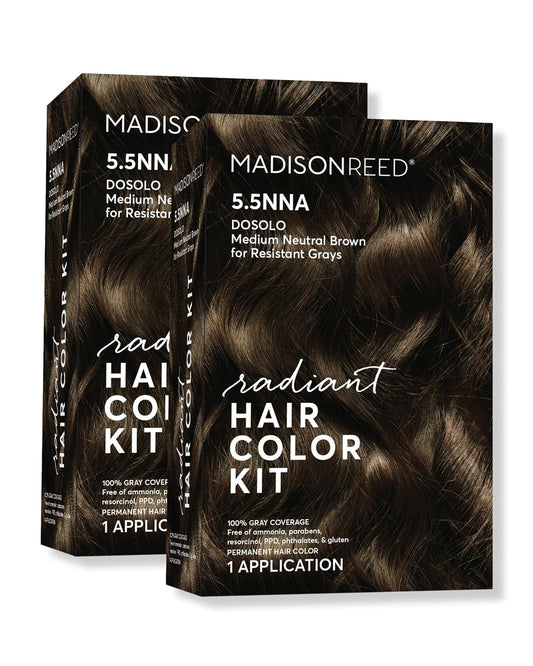 Madison Reed Radiant Hair Color Kit | 5.5NNA Dark Neutral Brown (Dosolo) 100% Maximum Gray Hair Coverage | Salon-Quality Permanent Hair Dye for Resistant Grays | PPD-Free & Ammonia-Free |2 Pack
