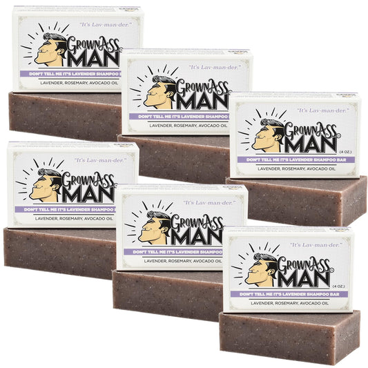 Solid Shampoo Bar Rich Lather 3 in 1: Hair, Beard & Body Wash - Plastic Free & Eco-Friendly, Natural & Organic for All Hair Types, 4oz Bar (Don't Tell Me It's Lavender, 6-Pack)