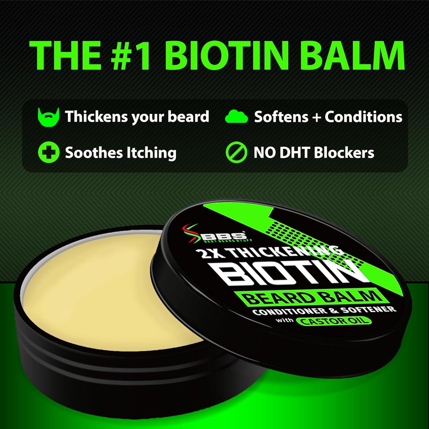 Beard Growth Kit w/ 2X Thickening Biotin Beard Balm/Beard Care & Beard Conditioner + 6X Liquid Biotin with Collagen Peptides for Beard & Hair Growth