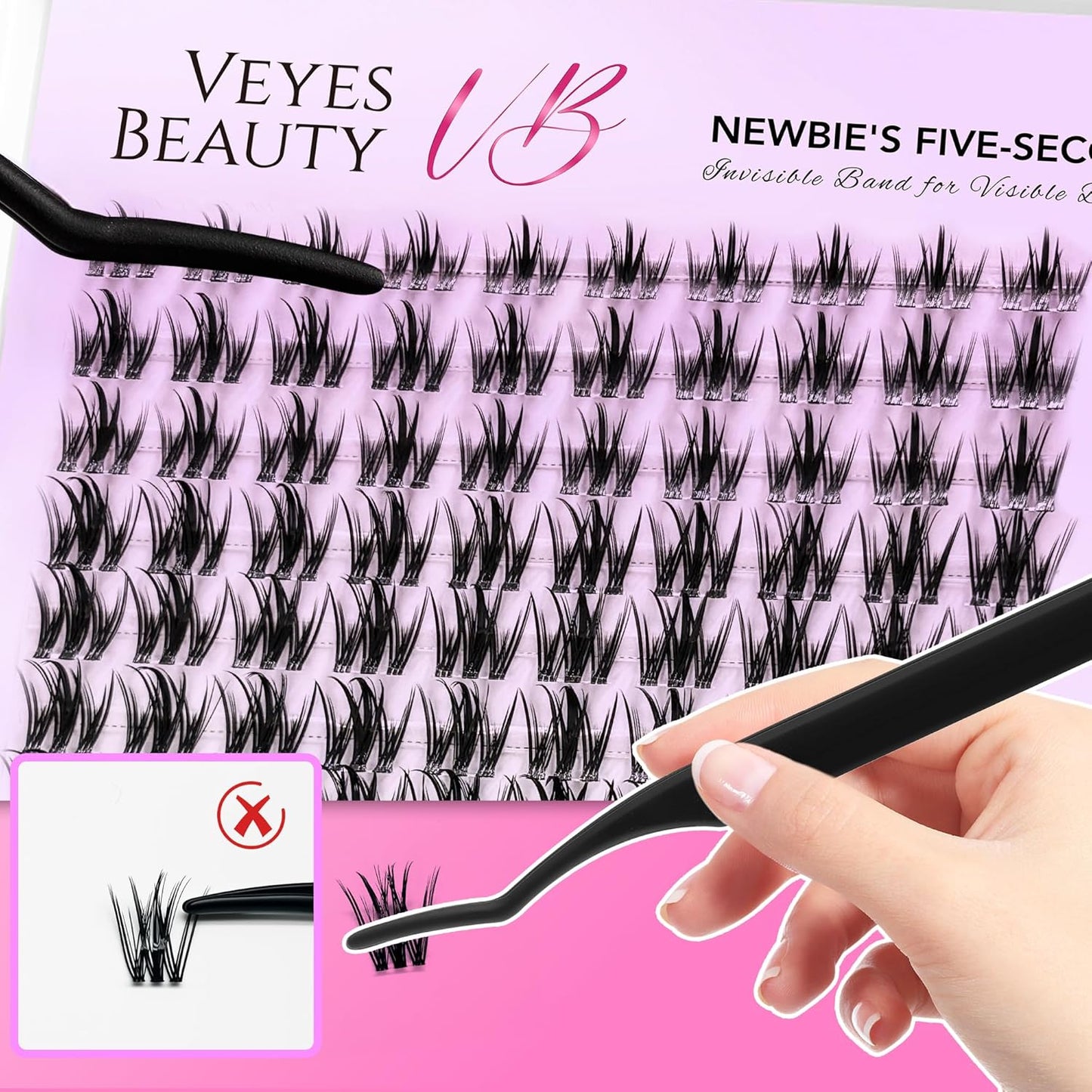 VEYESBEAUTY Lash Clusters Eyelash Extensions Thin & Invisible Band DIY Individual False Eyelashes Newbie's Five-Second Series Wispy Lash Tray for Self-application, Camellia Lashes 8-18mm Mixed Length