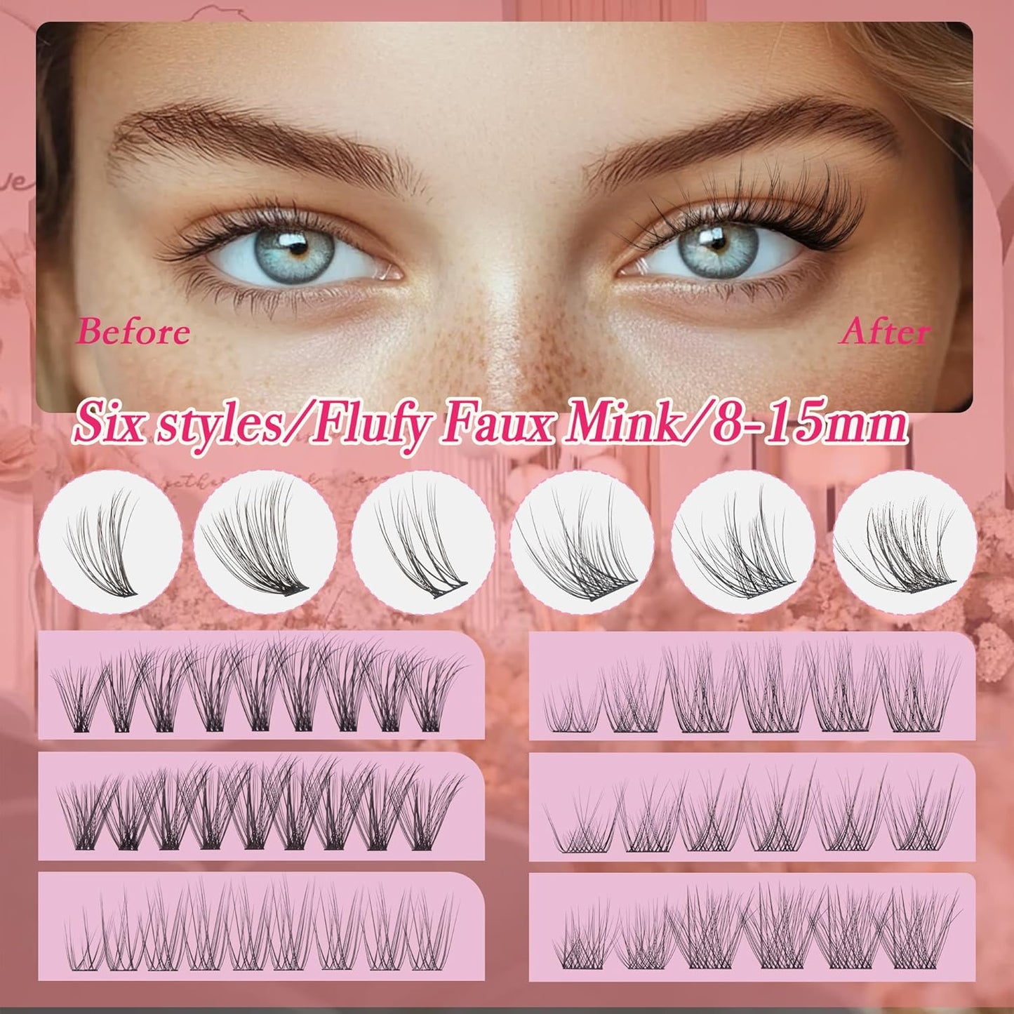 Lash Clusters - Dark Brown Lashes 360PCS Natural Wispy Fluffy Eyelash Clusters 8-16 MM Eyelash Extensions D Curl Faux Mink Lash Extensions DIY at Home