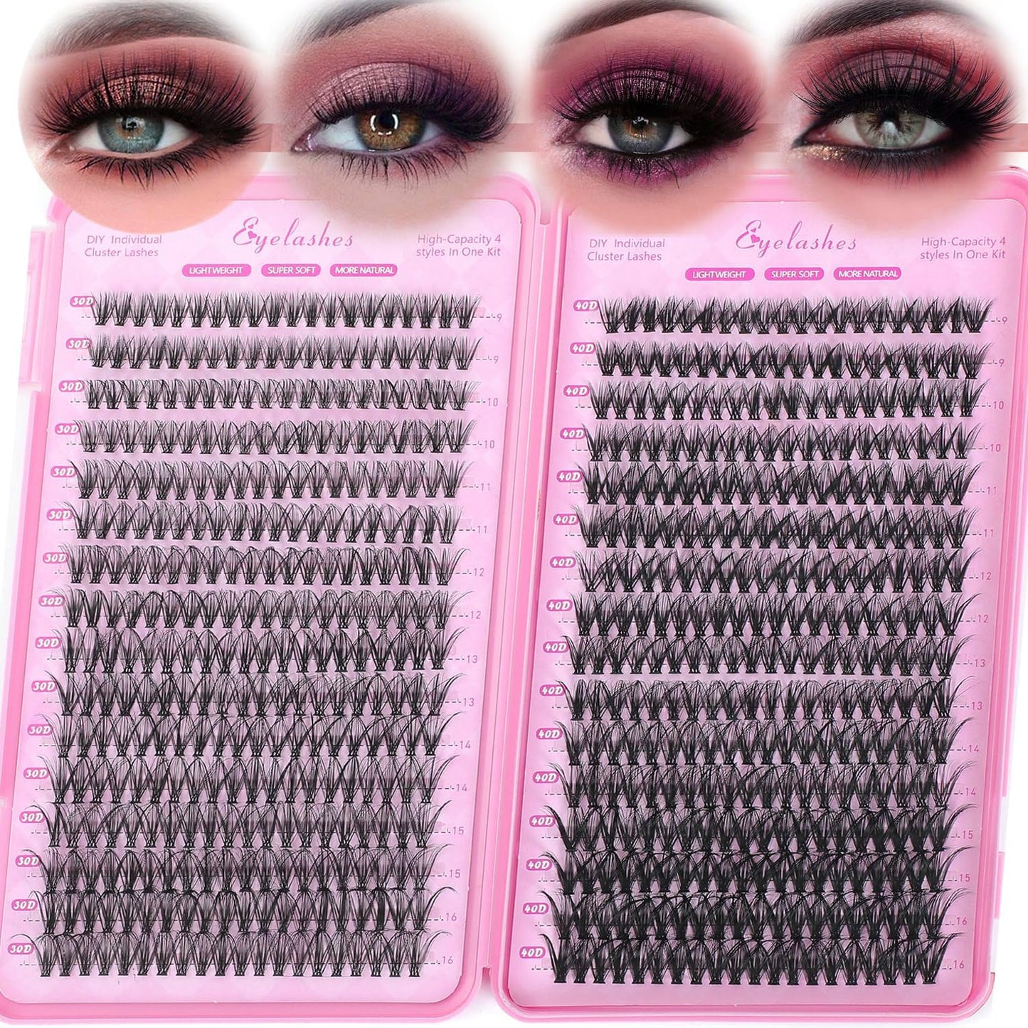 640 Pcs D Lash Clusters, Eyelash Clusters Individual Lash Extension Curl Fluffy Wispy False Eyelashes Extensions (Lash Clusters, 30D+40D 9-16mm)