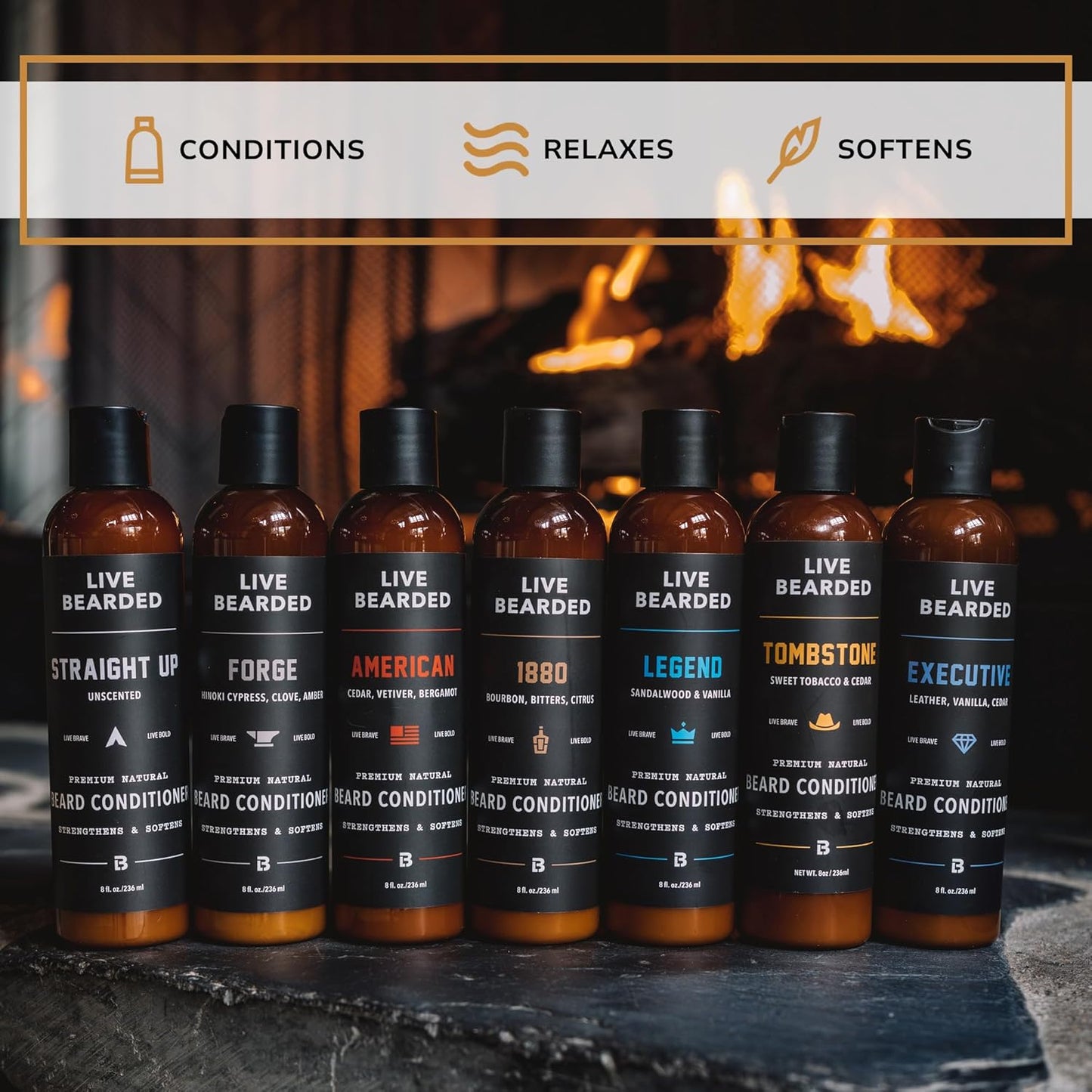 Live Bearded Beard Conditioner, 8 fl oz - Strengthens and Softens Facial Hair - Made in the USA - All-Natural Ingredients with Biotin, Caffeine | Tombstone Scent - Sweet Tobacco, Cedar