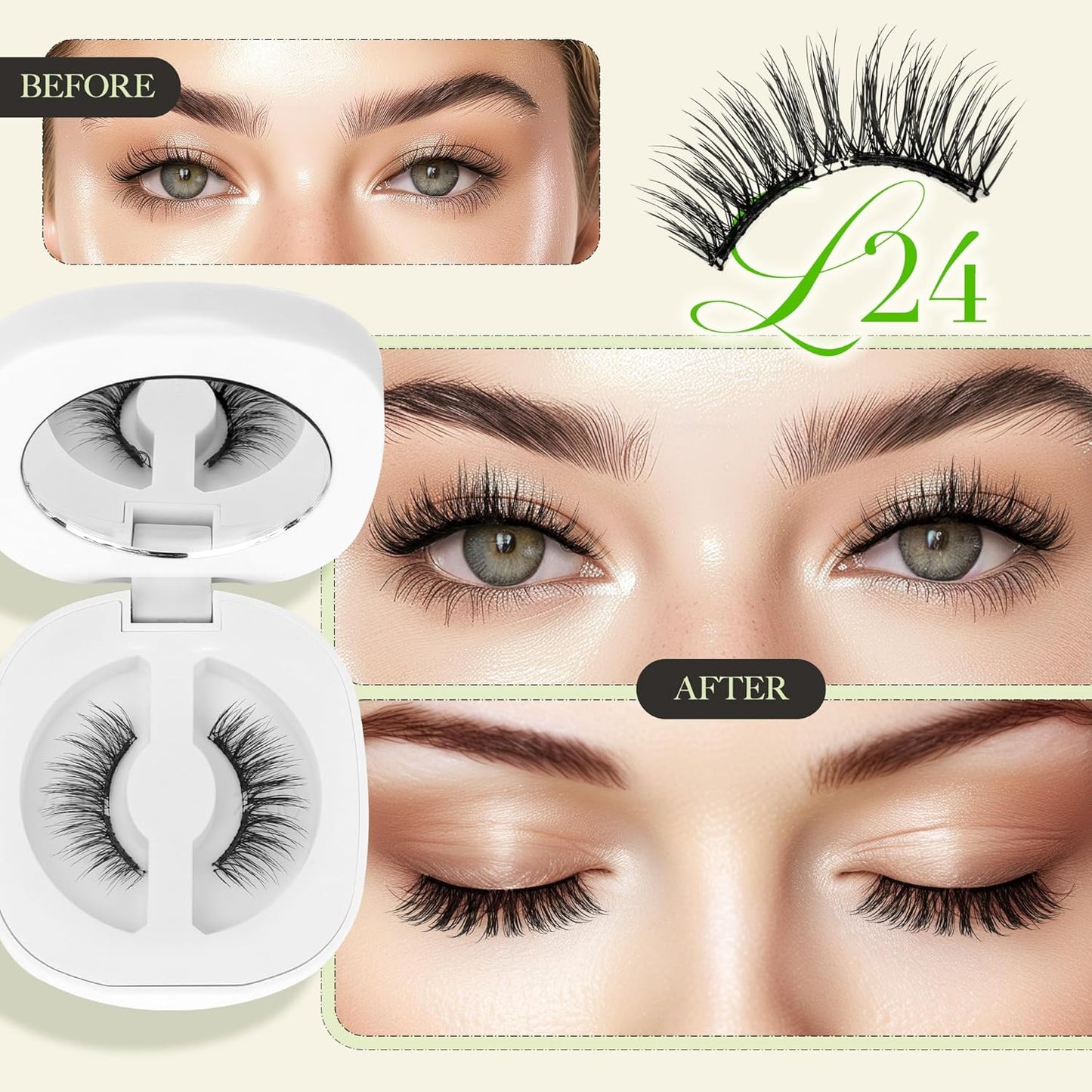 LASHVIEW Upgrade Soft Magnetic Eyelashes with Applicator, Reusable Magnetic Lashes Natural Look, No Glue Needed, Windproof & Waterproof for All-Day Comfort (L24)