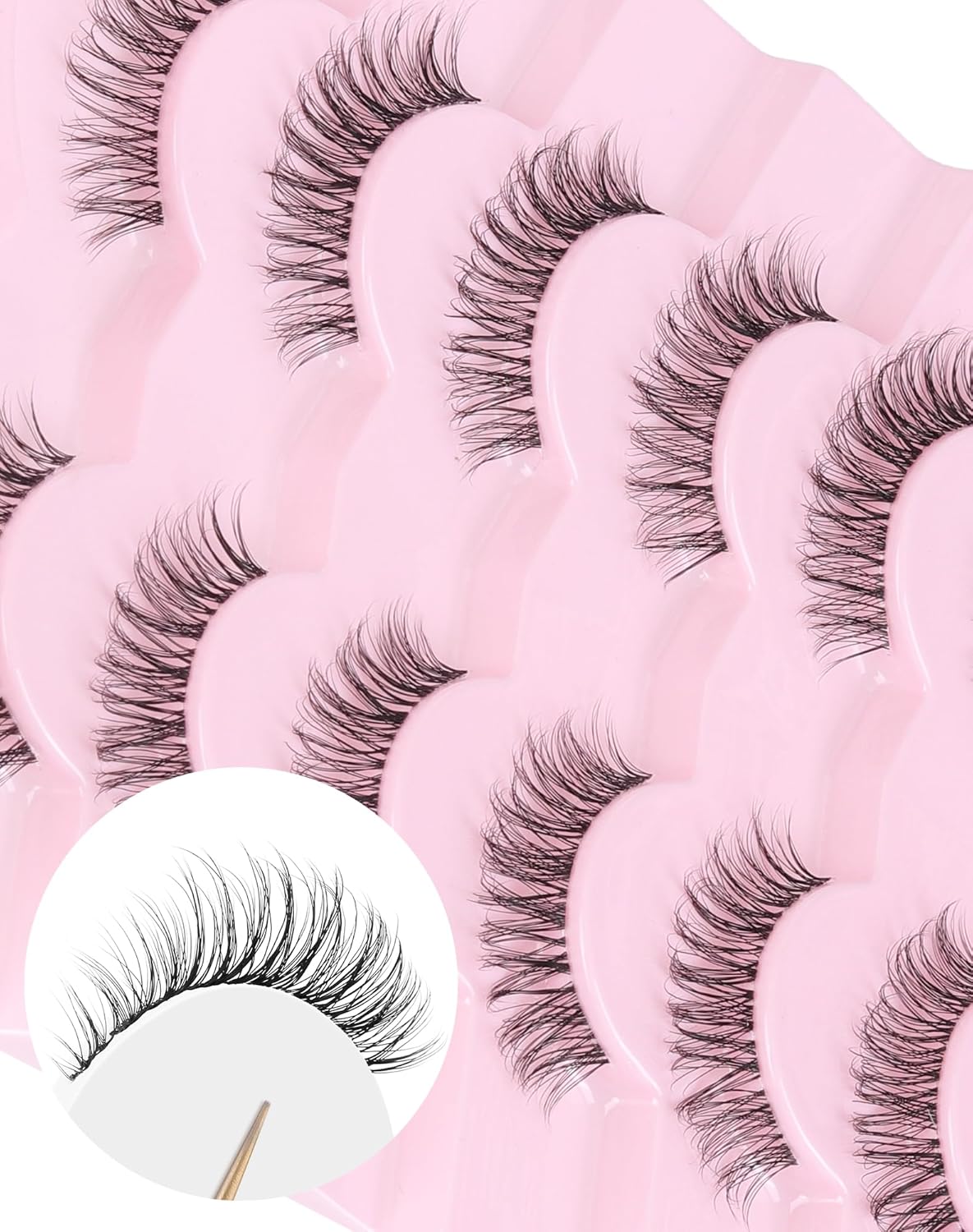 Eyelashes Wispy Lashes Natural Mink Eye Lashes Pack Clear Band Strip Lashes That Look Like Extensions Short False Eyelashes Natural 7 Pairs