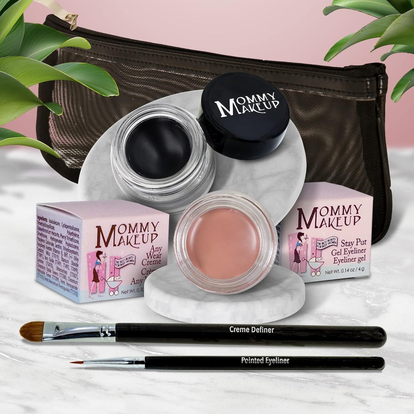 The Everlasting Eye 5 Piece Waterproof Makeup Set. Gel Eyeliner, Creme Eyeshadow, 2 brushes and Mesh Bag. Paraben-free, Talc-free, Cruelty-free. Anna/Black Beauty 1201