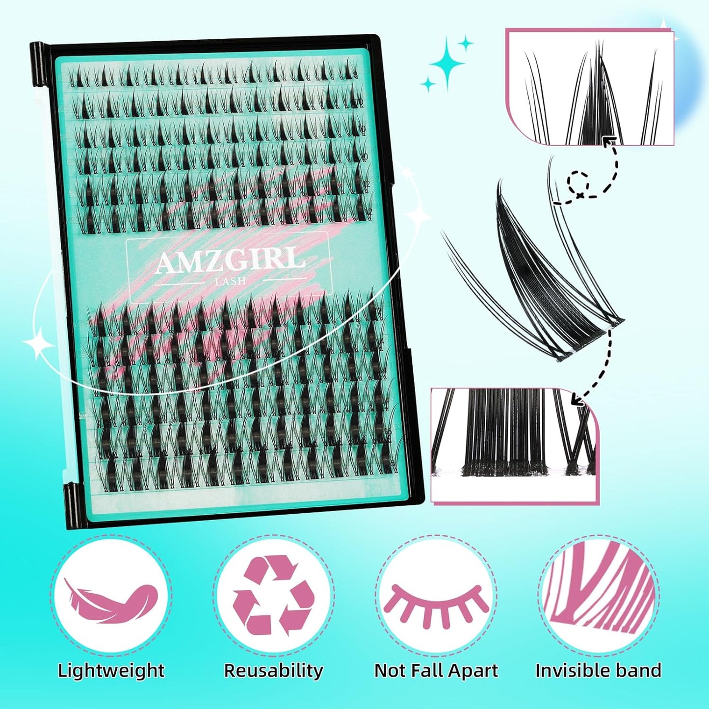 Manga Lash Clusters Kit 144PCS Fairy Eyelash Extension Kit with Lash Bond and Seal, Fake Eyelashes Clusters with Invisible Lash Band, Lash Glue Remover and Lash Applicators (8-16mm Kit,Black Bond)
