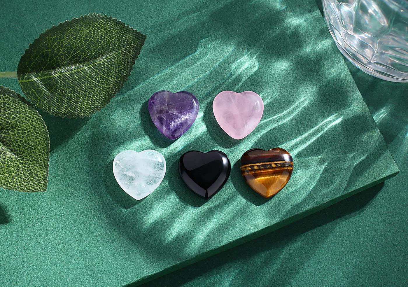 5 PCS Crystals Natural Heart Pocket Stones Polished Rose Quartz Amethyst Assorted Healing Crystals Palm Love Shaped 0.8" Gemstones Set Reiki Energy Balancing Meditation Mother's Day Gift