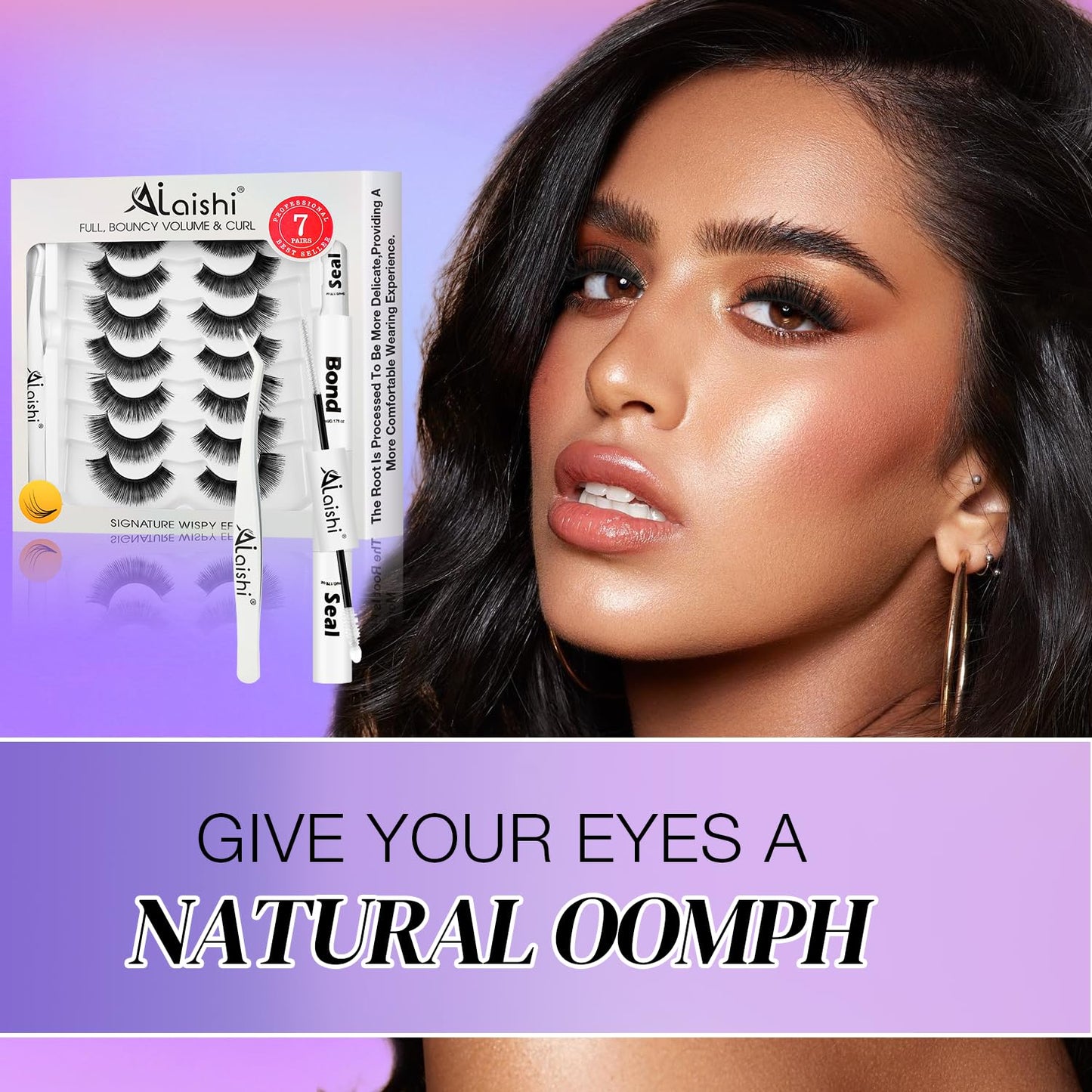 Fluffy False Eyelashes Kit With Bond, Seal and Tweezer, 7 Pairs Natural Look Fake Cat Eye Lashes Strips Thin Band Extensions Waterproof Easy Eyelashes for Beginners DF79