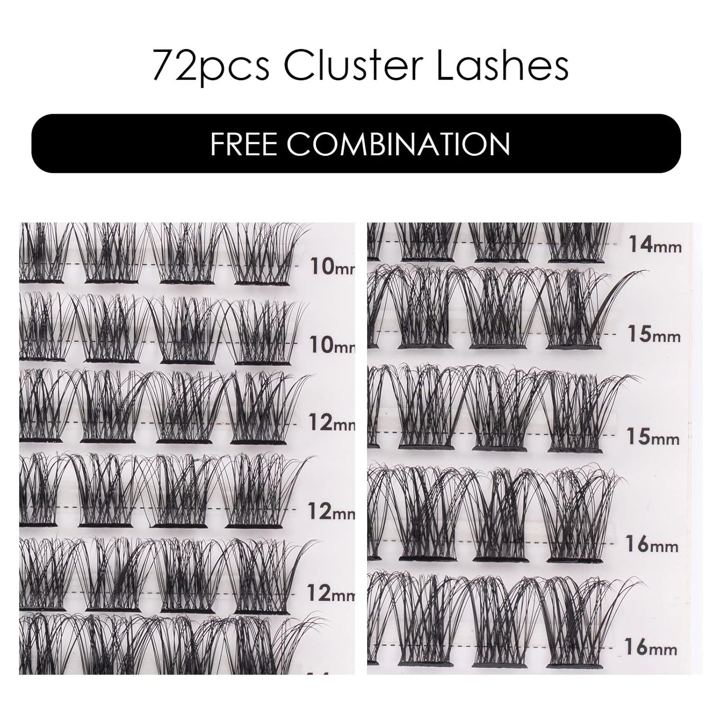 Cluster Lashes 72 Individual Lashes Clusters Eyelash Extensions False Eyelashes DIY Lash Extension Kit Reusable False Eyelashes Natural Look Mix 10-16mm C D Curl-DM17