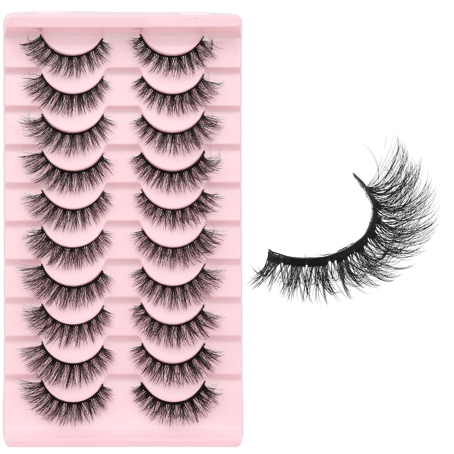 Cat Eye False Eyelashes – Natural Look, Wispy & Lightweight Glue-On Lashes, Reusable Fake Eyelashes for Everyday & Party Makeup (10 Pairs)