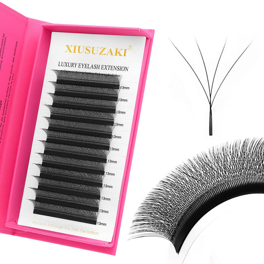 W Lash Extensions Supplies 4D Eyelash Extensions W Shape 0.07mm Thickness D Curl 9mm Premade Fans Easy Fan Lashes Volume Matte Black 12 Rows Crisscross Eye Lashes(W-4D-0.07-D,9mm)