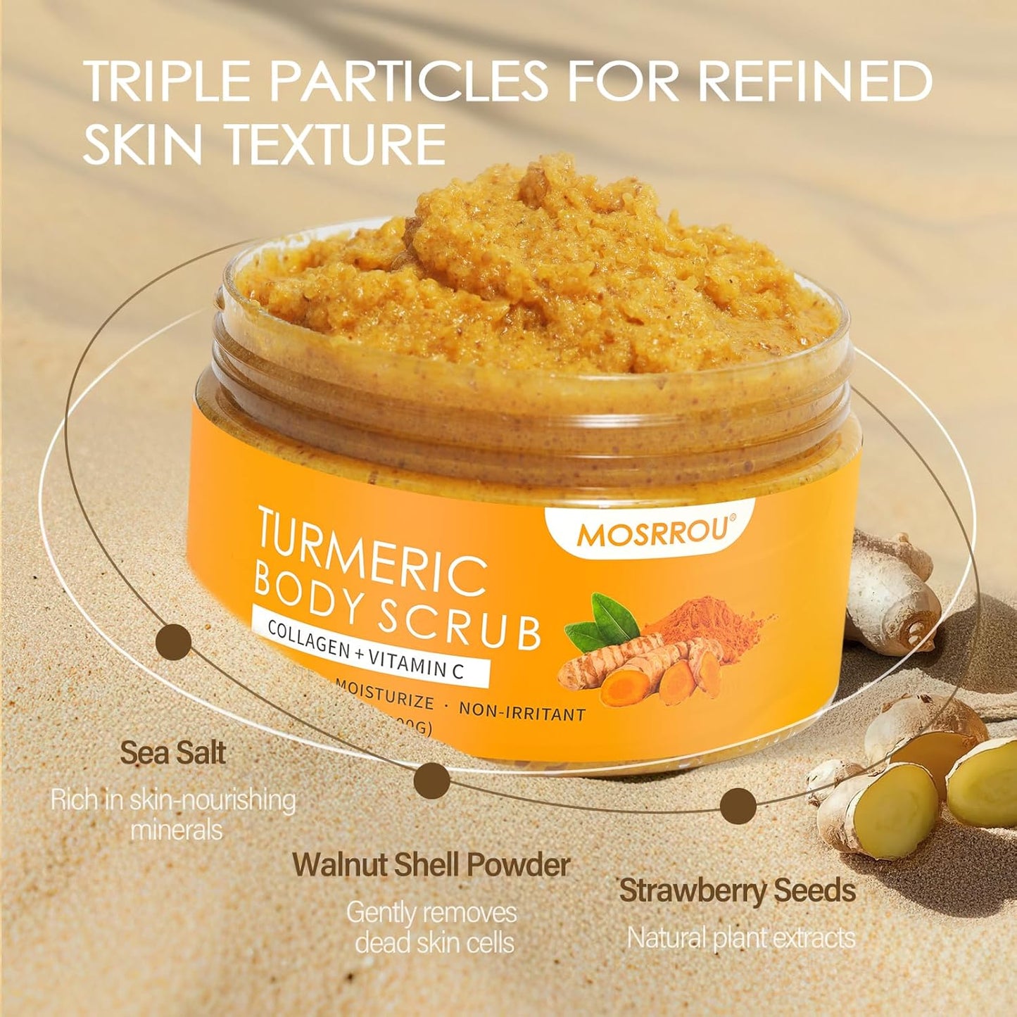 Turmeric Body Scrub Vitamin C Exfoliating Body Scrub With Collagen And Coconut Oil Body Exfoliator Dead Skin Remover Smooth And Hydrated Natural Scrub For Butt Bikini Area With Loofah