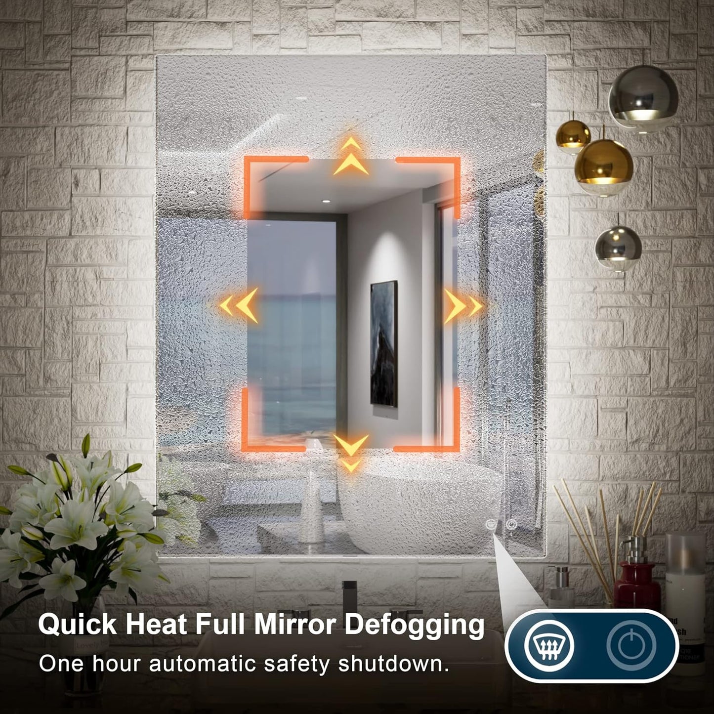 TETOTE 24x32 LED Backlit Mirror Bathroom with Light,3Color White/Warm/Natural,Anti-Fog Lighted Mirror,Dimmable,Vanity Mirror,Wall Mounted